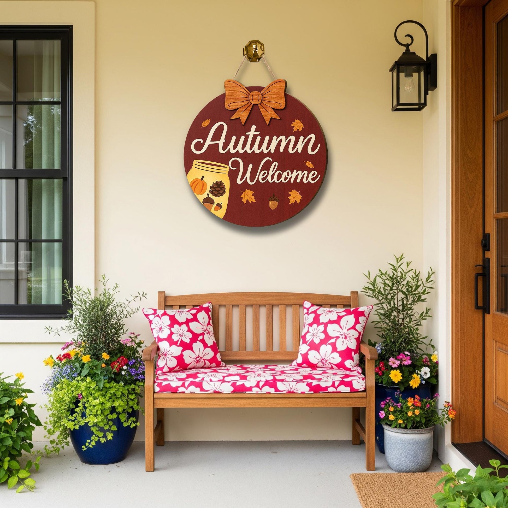 Autumn Welcome Sign, Fall Front Door Decor, Wooden Pumpkin Acorn Plaque, Rustic Fall Home Decor, Seasonal Door Hanger, Harvest Welcome
