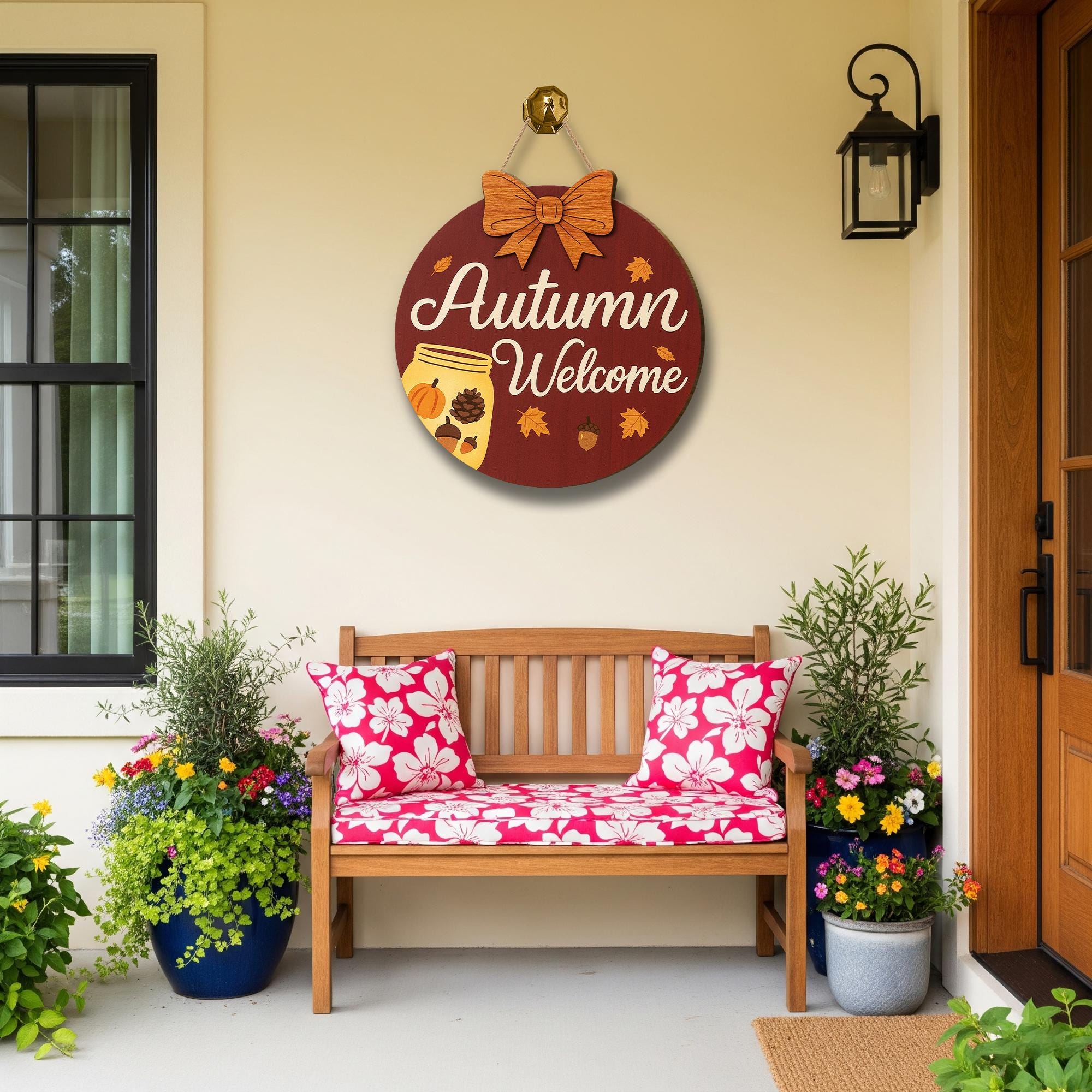 Autumn Welcome Sign, Fall Front Door Decor, Wooden Pumpkin Acorn Plaque, Rustic Fall Home Decor, Seasonal Door Hanger, Harvest Welcome