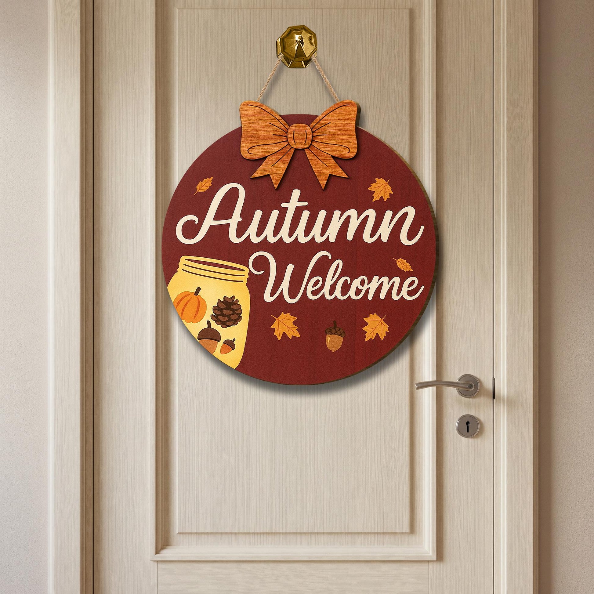 Autumn Welcome Sign, Fall Front Door Decor, Wooden Pumpkin Acorn Plaque, Rustic Fall Home Decor, Seasonal Door Hanger, Harvest Welcome
