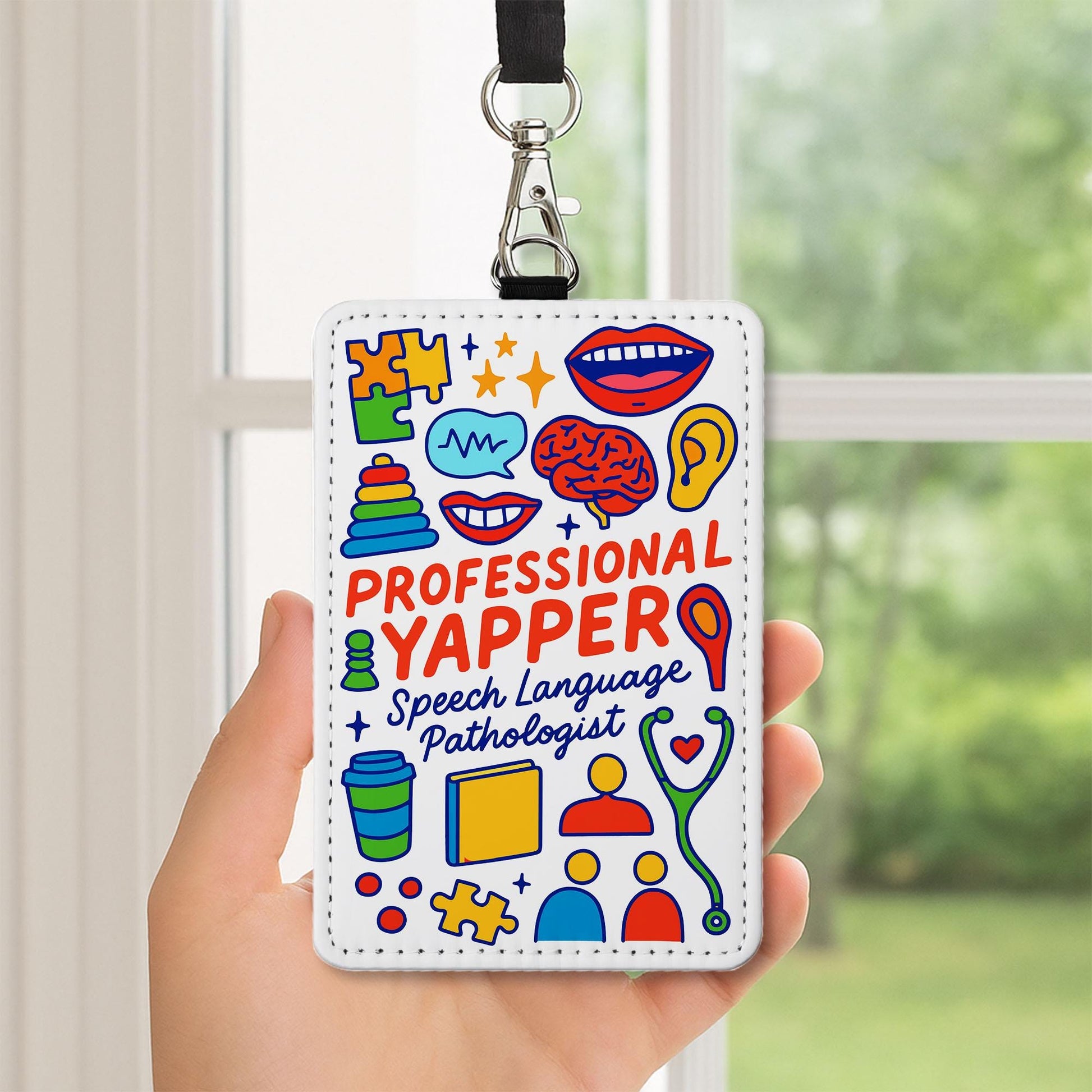 Speech Language Pathologist Badge Holder - Professional Yapper ID Tag, Funny SLP Gift, Colorful Lanyard Accessory for Therapists, Slp Badge