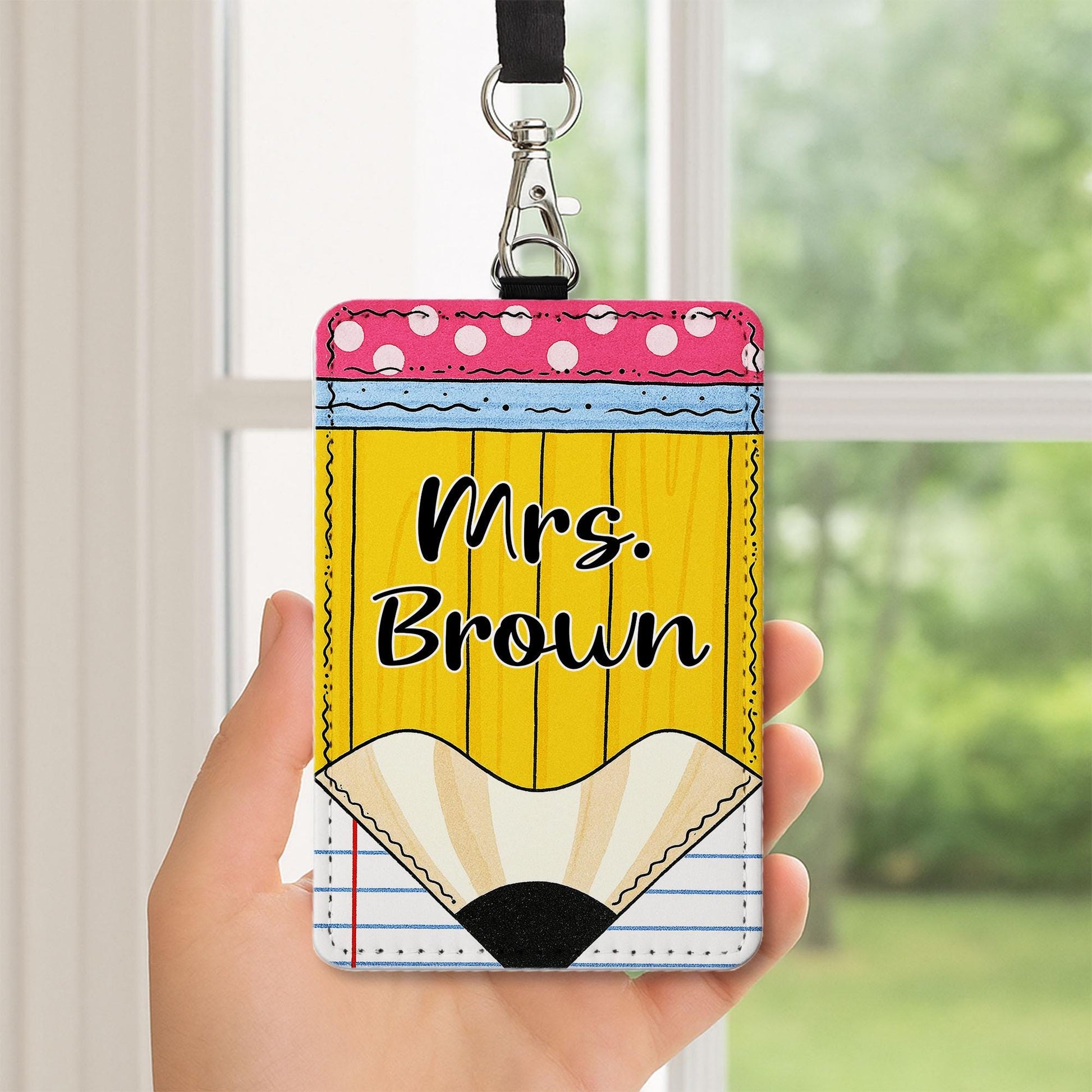 Personalized Teacher Badge Holder - Cute Pencil Design Name Tag for Classroom, Custom Lanyard ID Clip, Back to School Gift, Teacher Gift