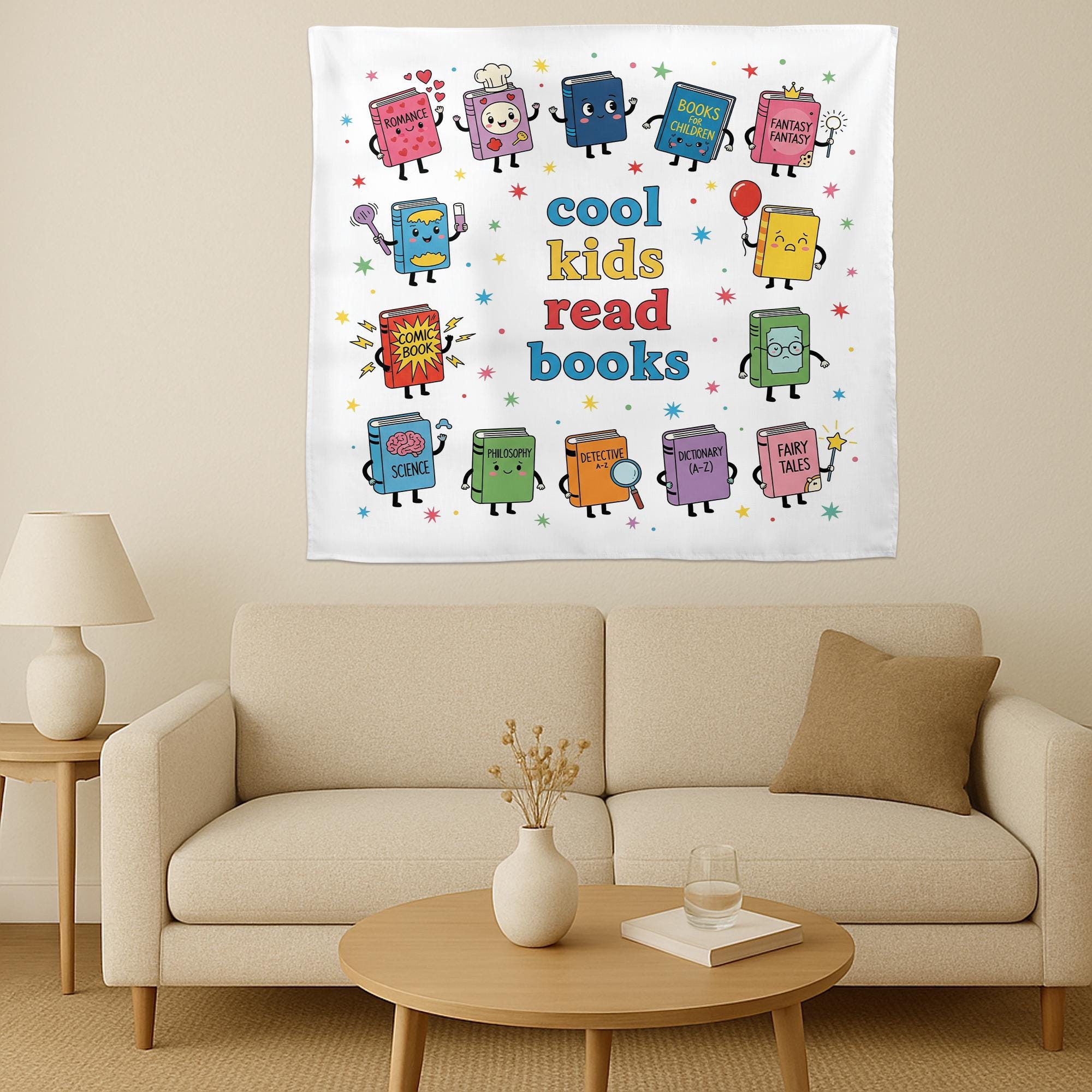 Cool Kids Read Books Banner - Cute Book Characters Classroom Wall Decor, Library Reading Poster, Back to School Teacher Decoration