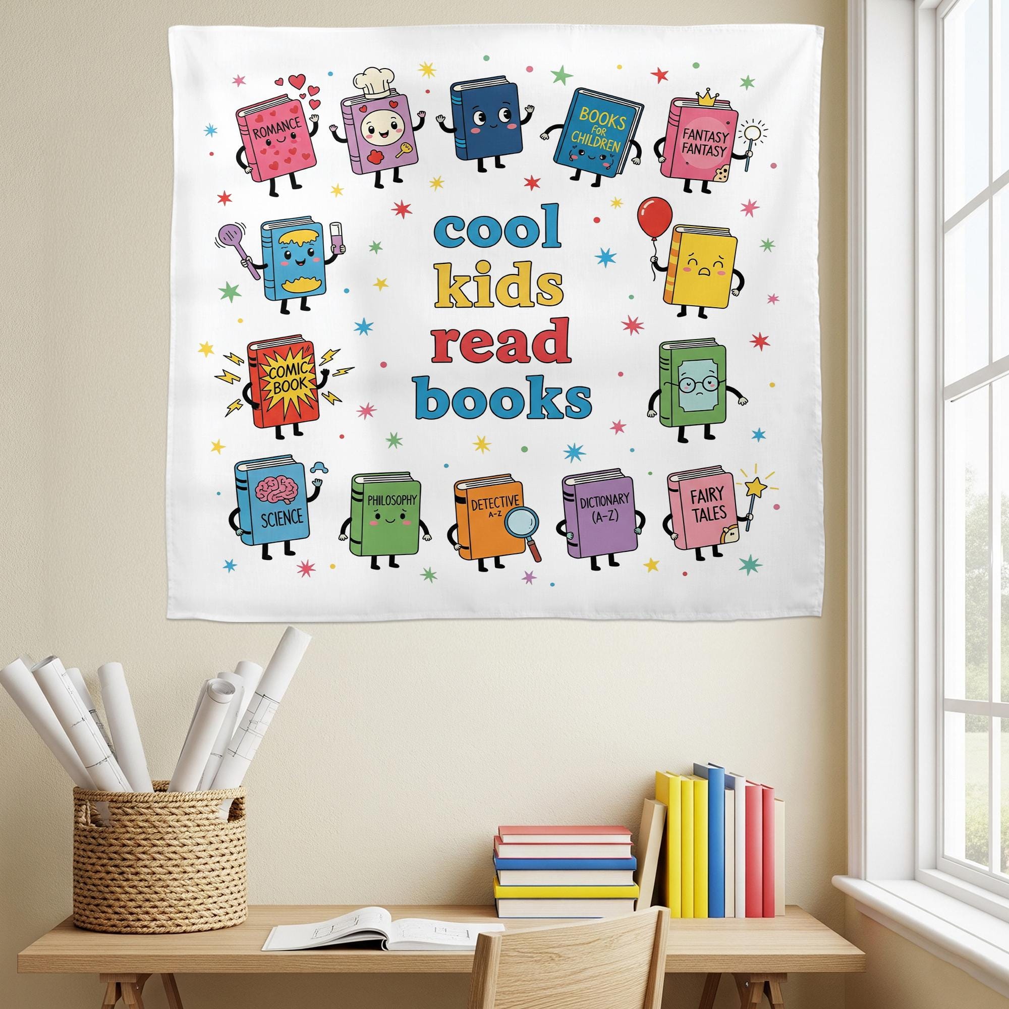 Cool Kids Read Books Banner - Cute Book Characters Classroom Wall Decor, Library Reading Poster, Back to School Teacher Decoration