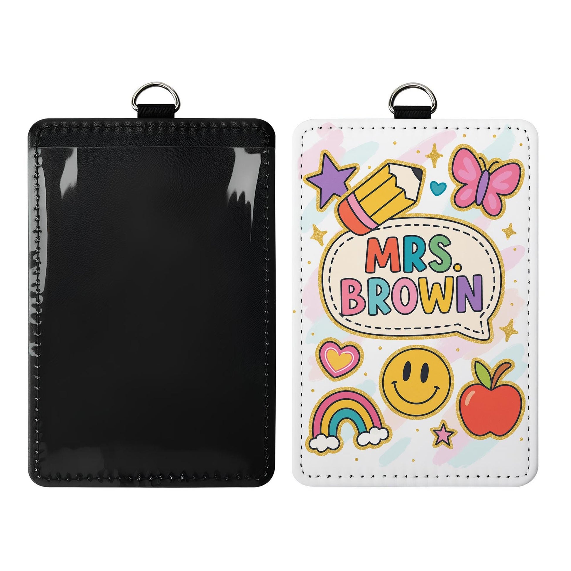 Personalized Teacher Badge Holder - Cute Rainbow & Doodle Style Name Tag, Fun Classroom ID Clip, Back to School Gift for Educators, Teachers