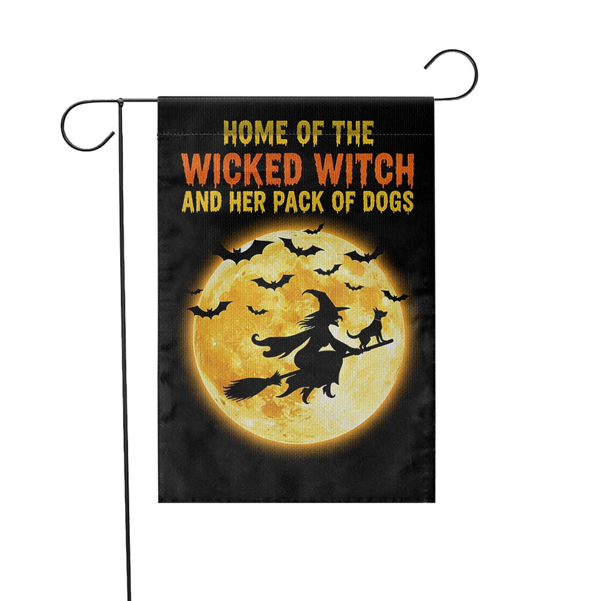 Wicked Witch Dog Pack Garden Flag | Halloween Moon Yard Banner | Spooky Dog Lover Outdoor Decor | Funny Fall Witch Sign