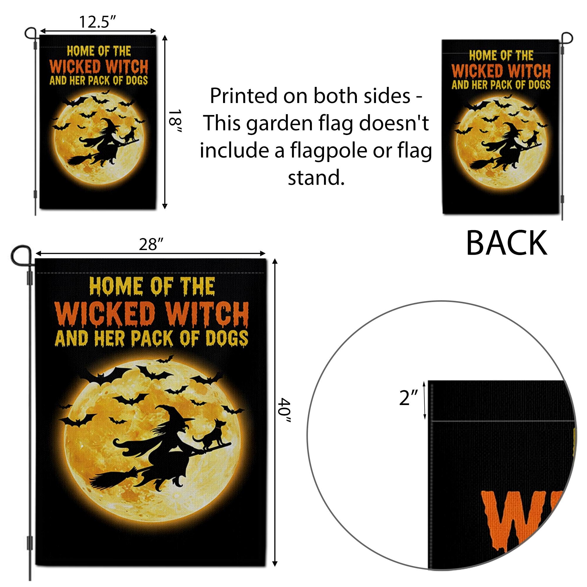 Wicked Witch Dog Pack Garden Flag | Halloween Moon Yard Banner | Spooky Dog Lover Outdoor Decor | Funny Fall Witch Sign