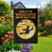Wicked Witch Dog Pack Garden Flag | Halloween Moon Yard Banner | Spooky Dog Lover Outdoor Decor | Funny Fall Witch Sign
