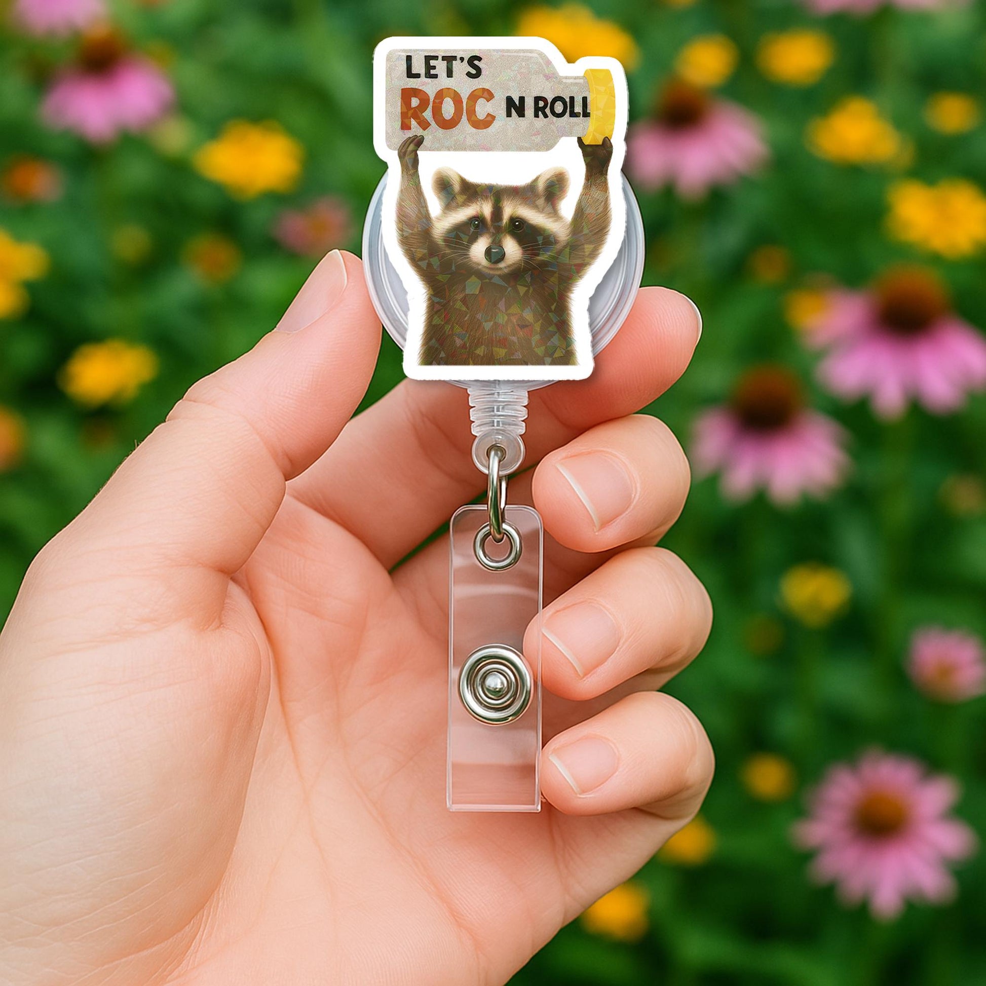ROC n roll Nurse Badge Reel – Funny Raccoon id Holder for rn, CRNA, ICU Staff, Cute Medical Badge Clip Gift for Healthcare Workers