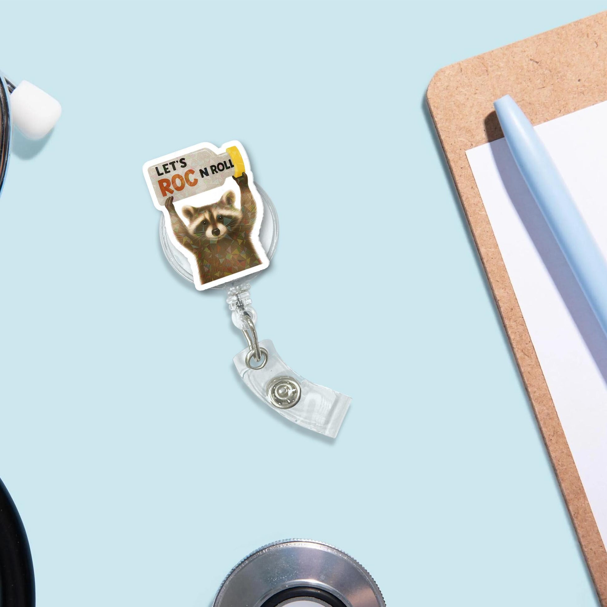 ROC n roll Nurse Badge Reel – Funny Raccoon id Holder for rn, CRNA, ICU Staff, Cute Medical Badge Clip Gift for Healthcare Workers