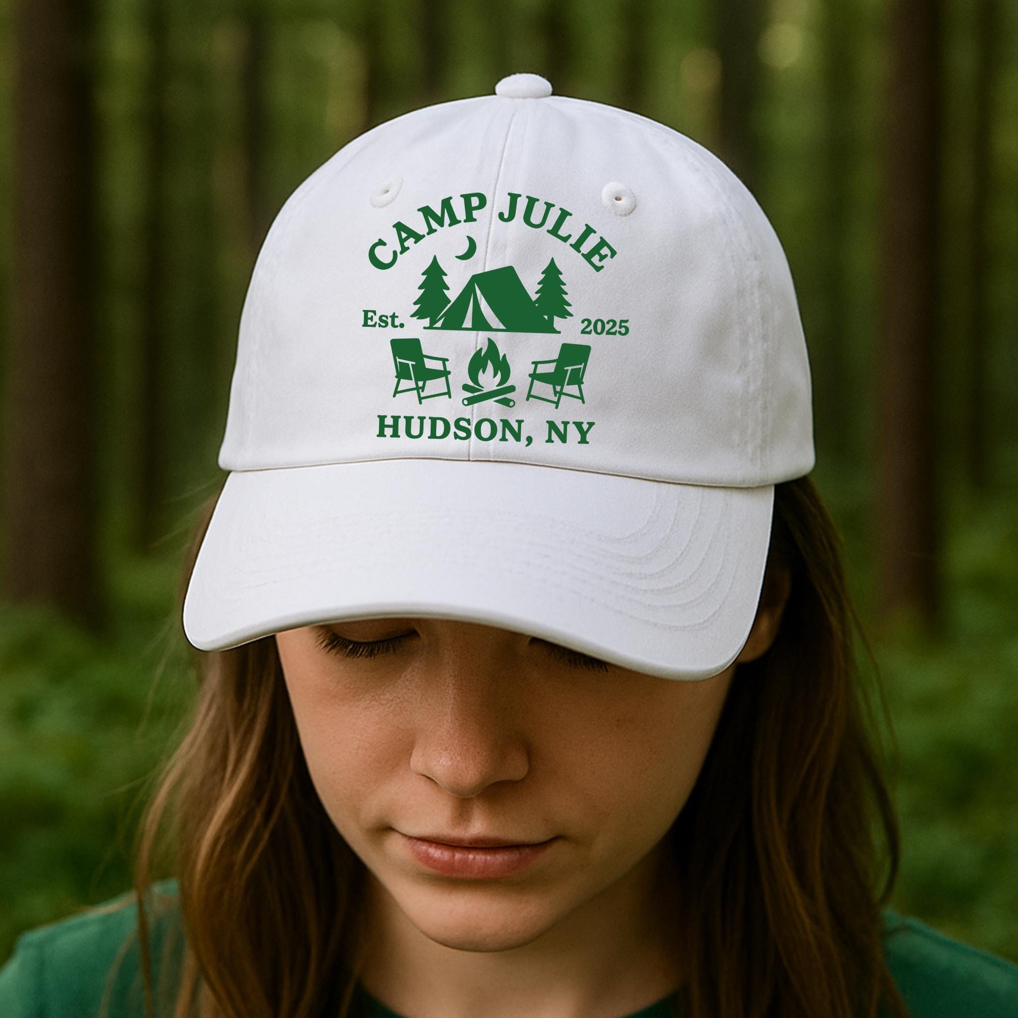 Camp Bach Hat – Custom Bachelorette Camping Hat with Name & Location, Embroidered Tent Cap, Personalized Outdoor Party Gift