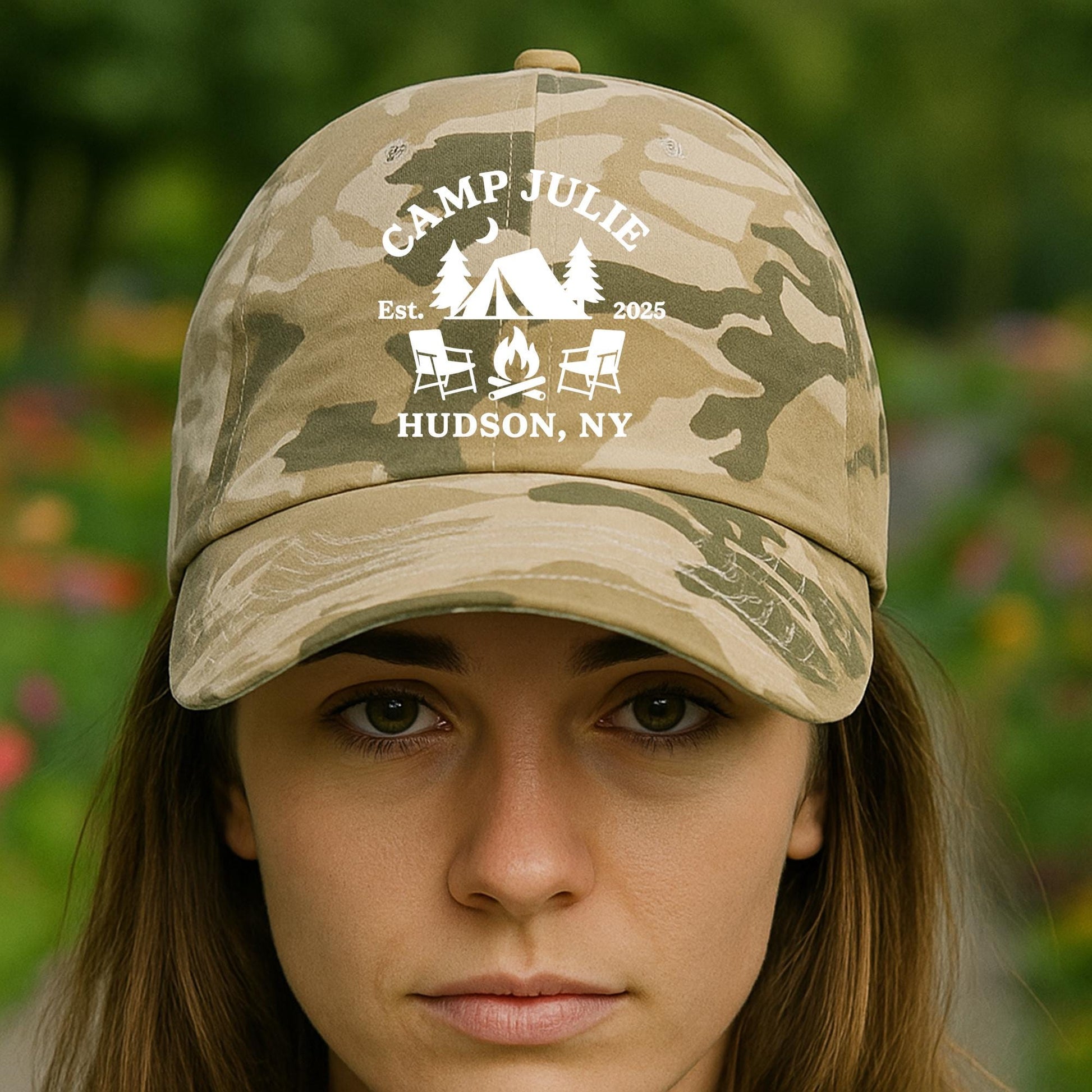 Camp Bach Hat – Custom Bachelorette Camping Hat with Name & Location, Embroidered Tent Cap, Personalized Outdoor Party Gift