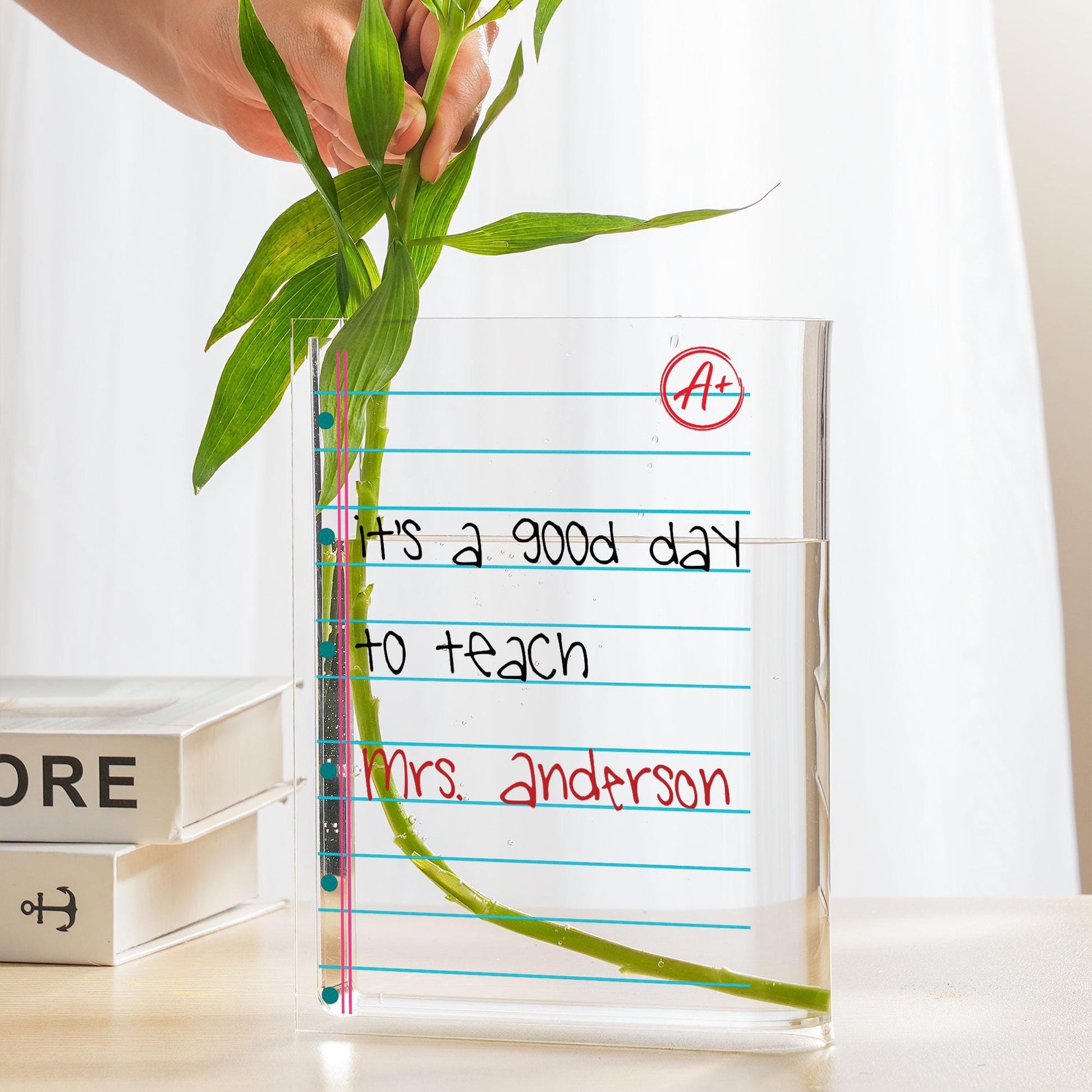 Personalized Teacher Vase Notebook Paper | Acrylic Book Vase with Name | Back to School Teacher Gift | Teacher Classroom Decor Gift