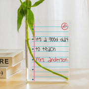 Personalized Teacher Vase Notebook Paper | Acrylic Book Vase with Name | Back to School Teacher Gift | Teacher Classroom Decor Gift