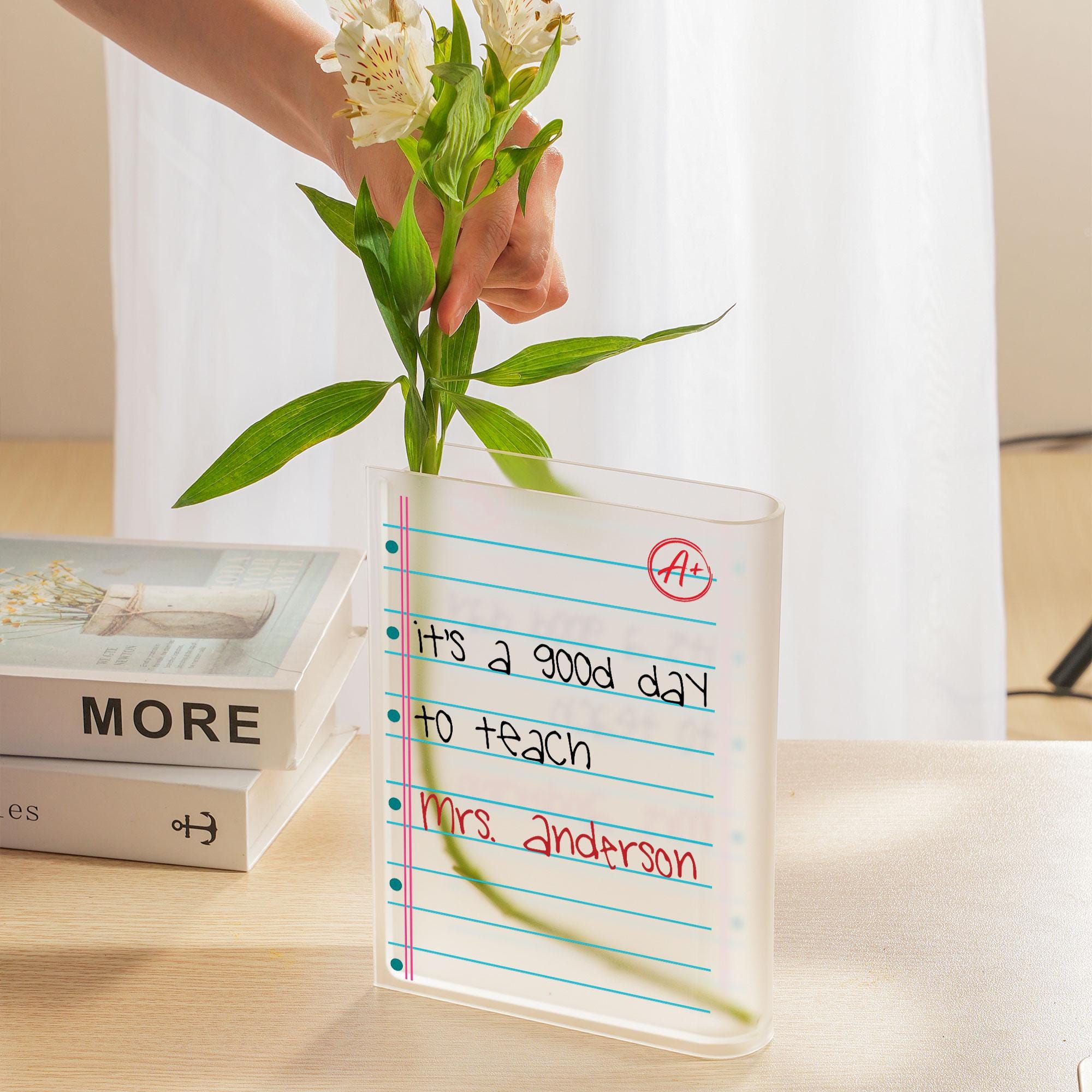 Personalized Teacher Vase Notebook Paper | Acrylic Book Vase with Name | Back to School Teacher Gift | Teacher Classroom Decor Gift