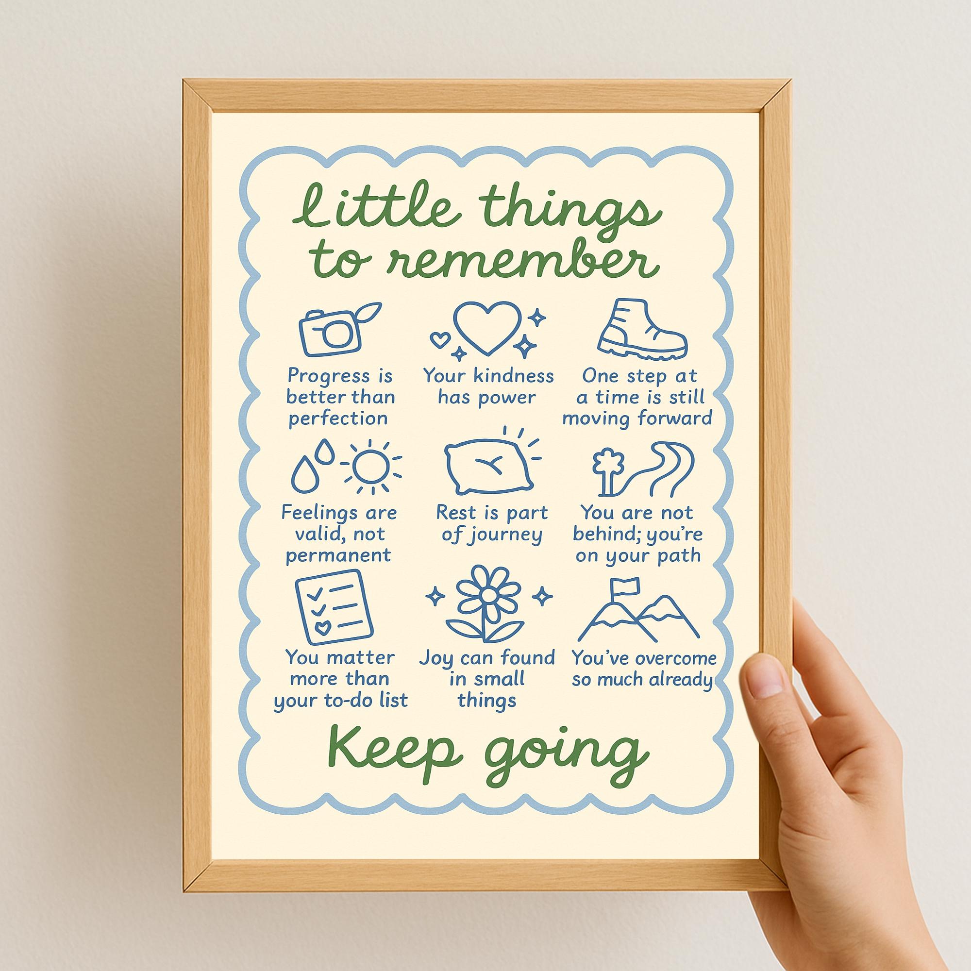 Little Things to Remember Unframed Poster/Canvas, Mental Health Decor Gift, School Counselor Wall Art, Inspirational Self-Care Print