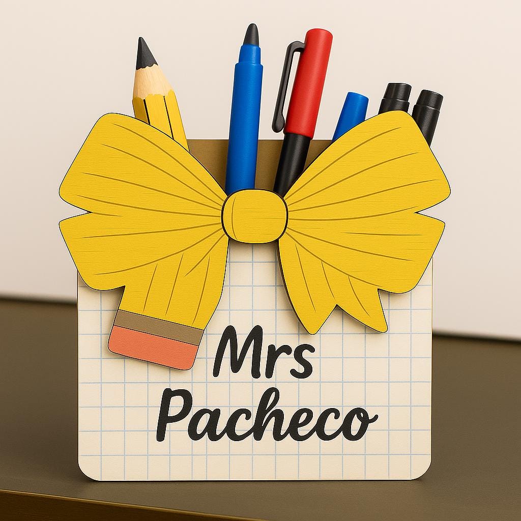 Custom Teacher Pen Holder with Coquette Bow, Personalized Pencil Desk Organizer, Cute Classroom Gift for Back to School or Office