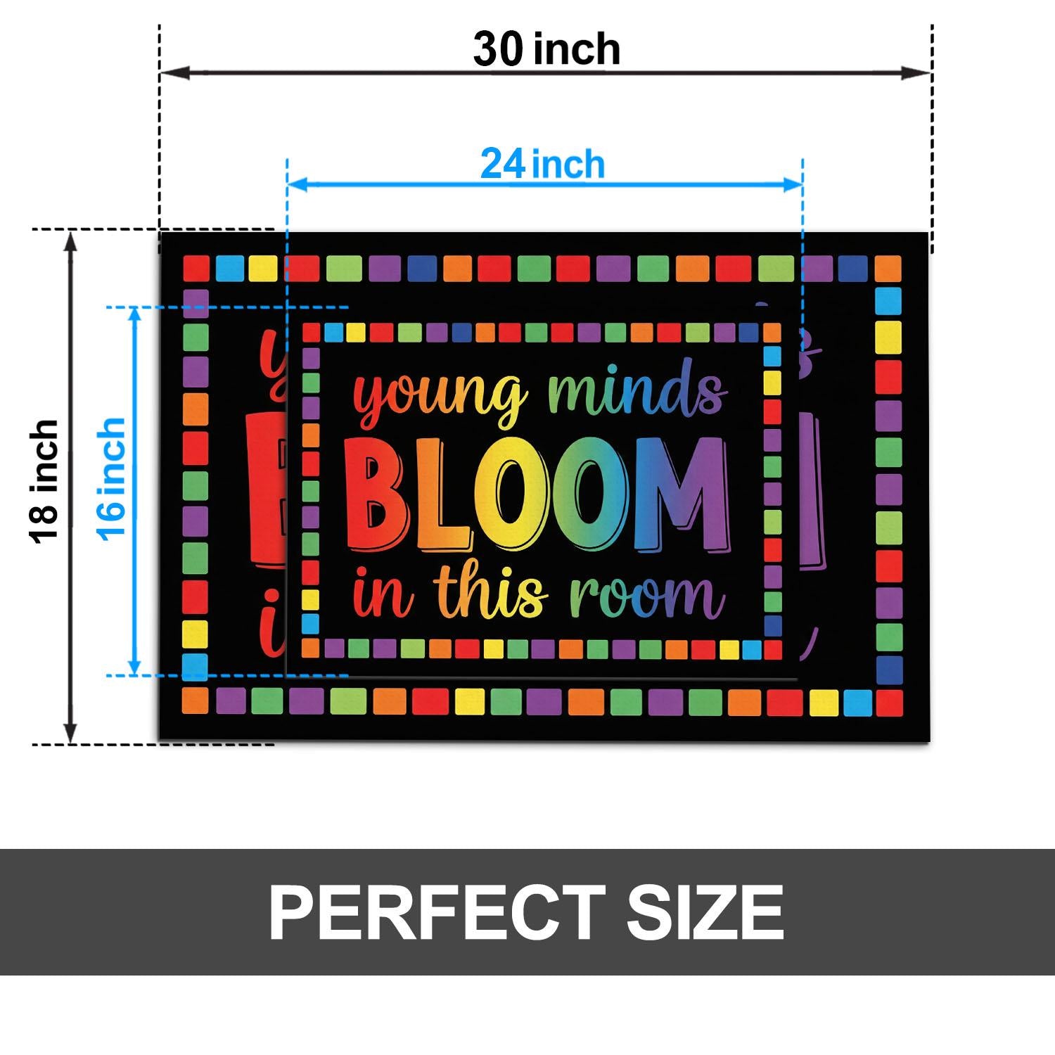 Young Minds Bloom Rug, Classroom Welcome Mat, Rainbow Teacher Doormat, Preschool Room Decor, Colorful Entry Rug for Teachers