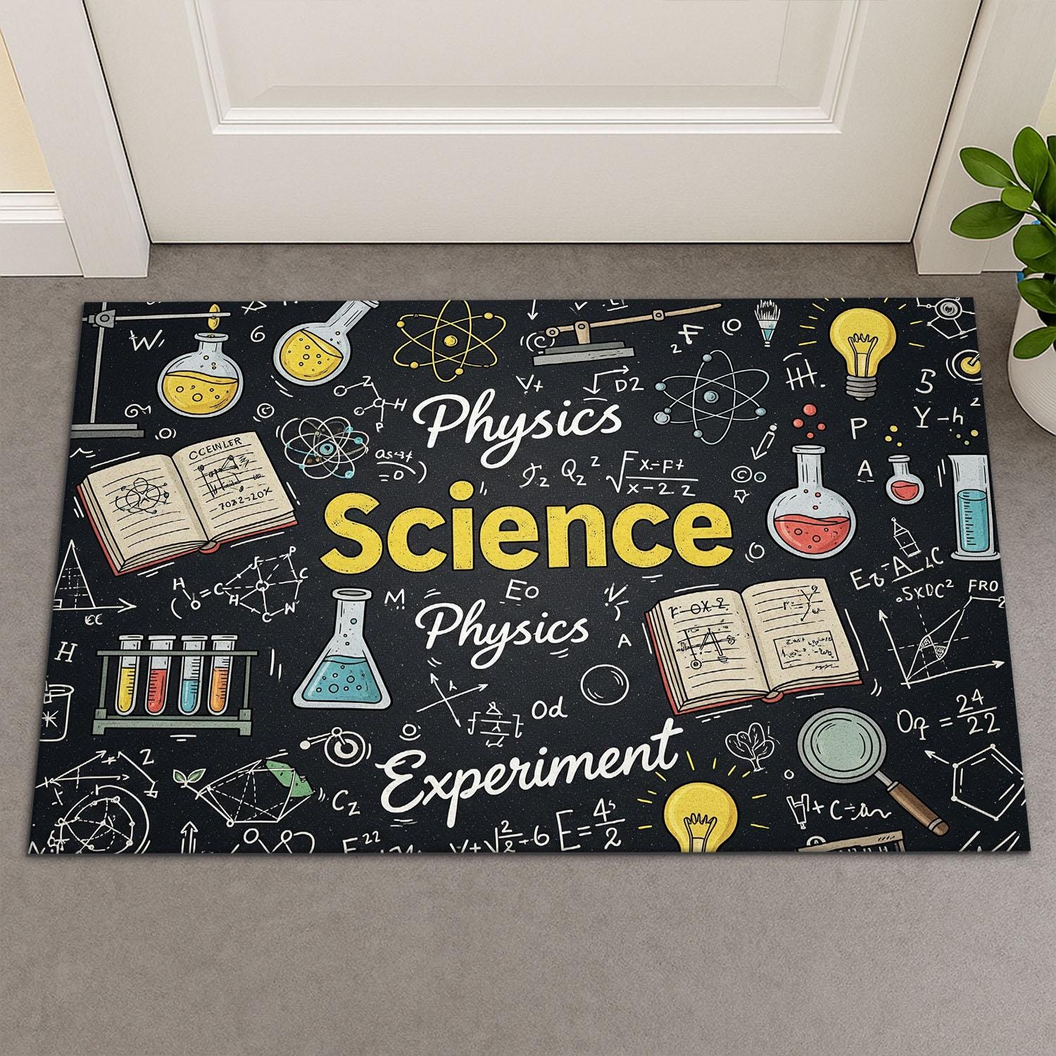 Science Classroom Rug, Physics Doormat for Teachers, STEM Lab Decor, Experiment Theme Mat, Back to School Science Gift