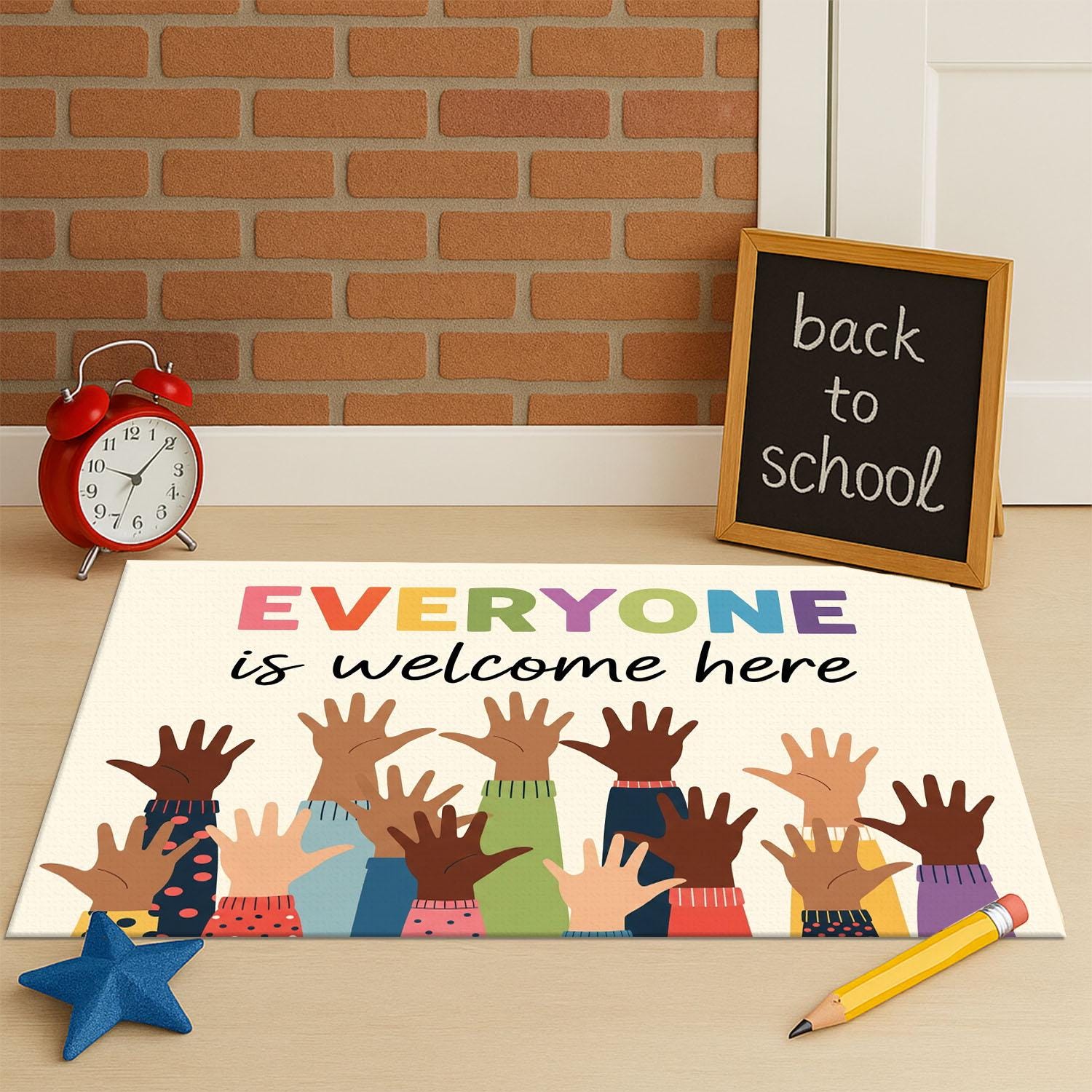 Everyone Is Welcome Here Rug, Diversity Classroom Doormat, Inclusive Entry Mat, Teacher Decor, Multicultural School Welcome Mat