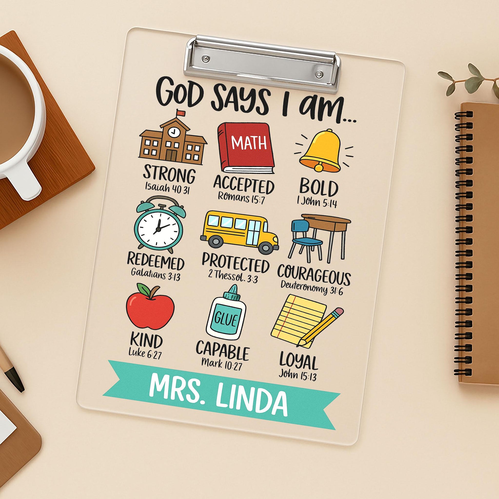 God Says I Am Clipboard, Christian Teacher Clipboard, Personalized School Clipboard, Bible Verse Gift, Custom Name Office Clipboard
