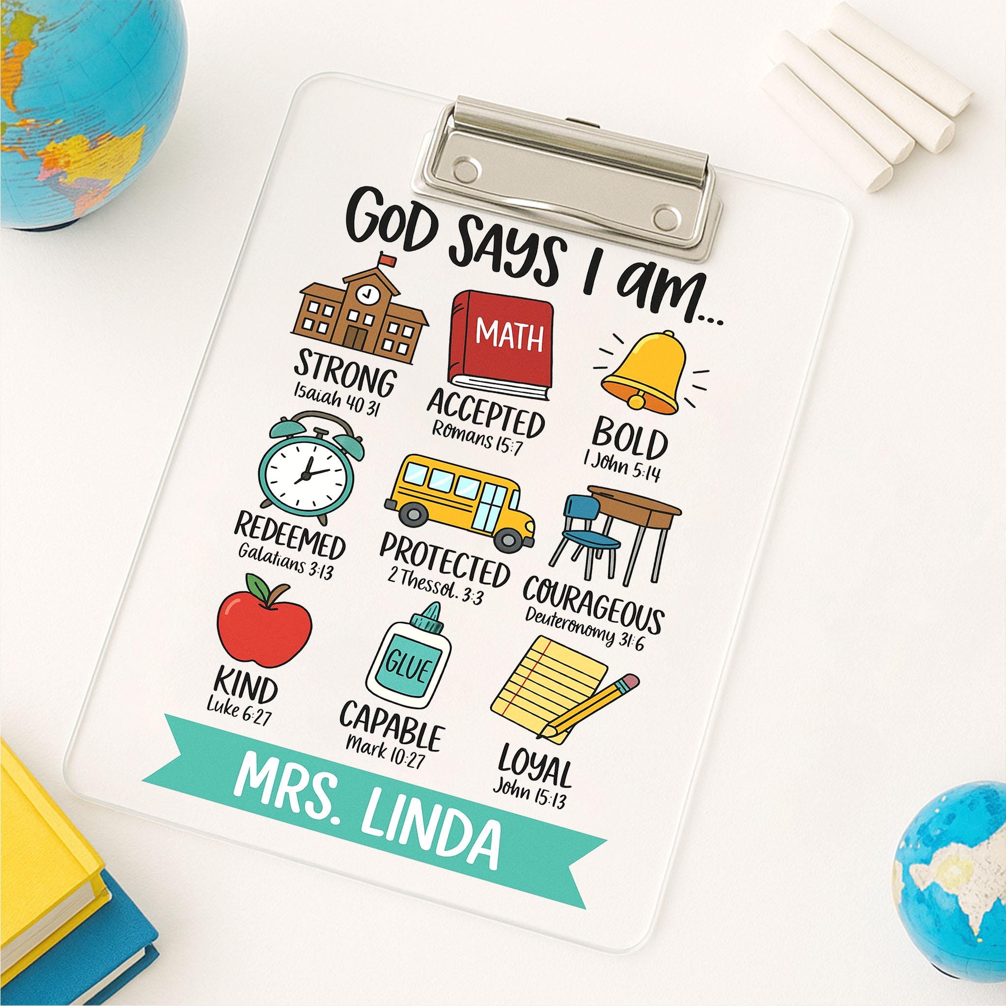 God Says I Am Clipboard, Christian Teacher Clipboard, Personalized School Clipboard, Bible Verse Gift, Custom Name Office Clipboard