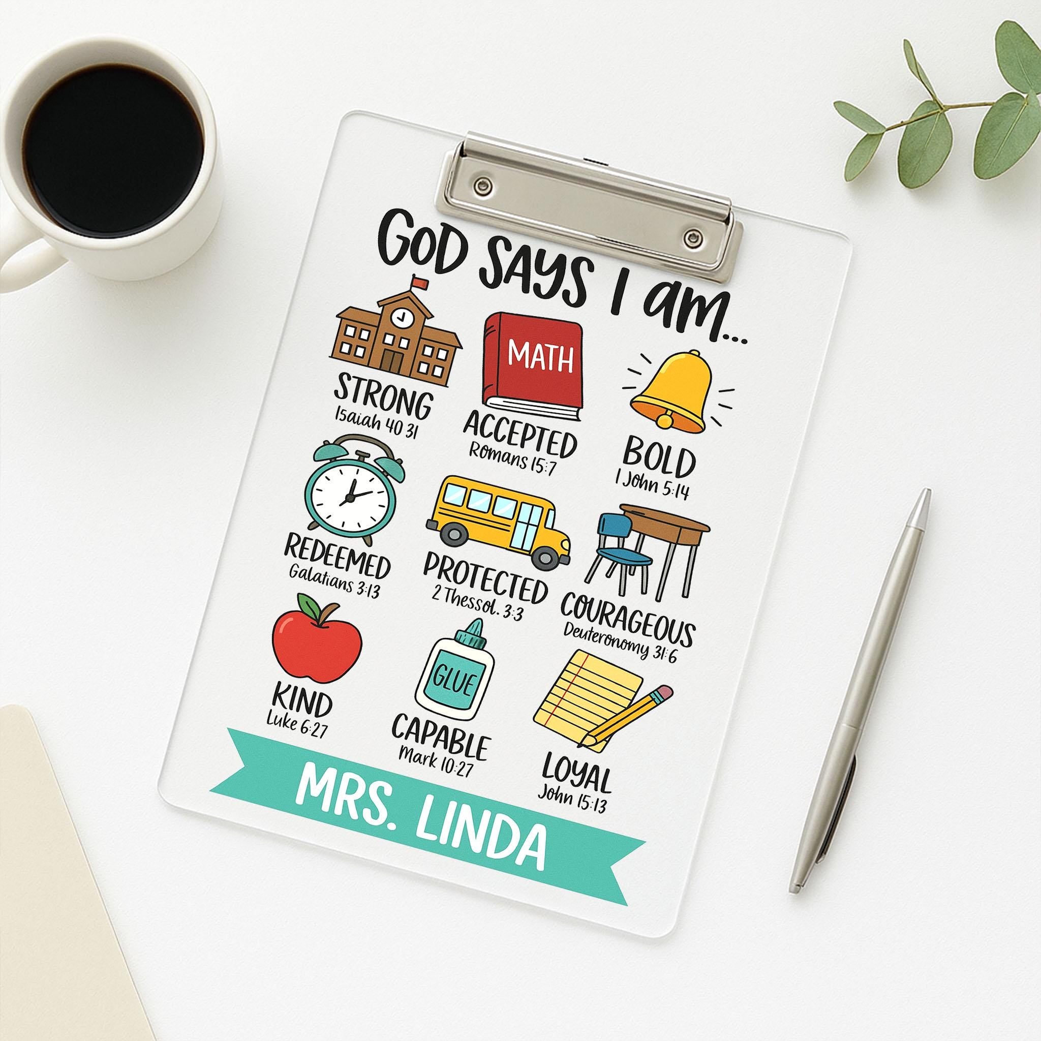 God Says I Am Clipboard, Christian Teacher Clipboard, Personalized School Clipboard, Bible Verse Gift, Custom Name Office Clipboard