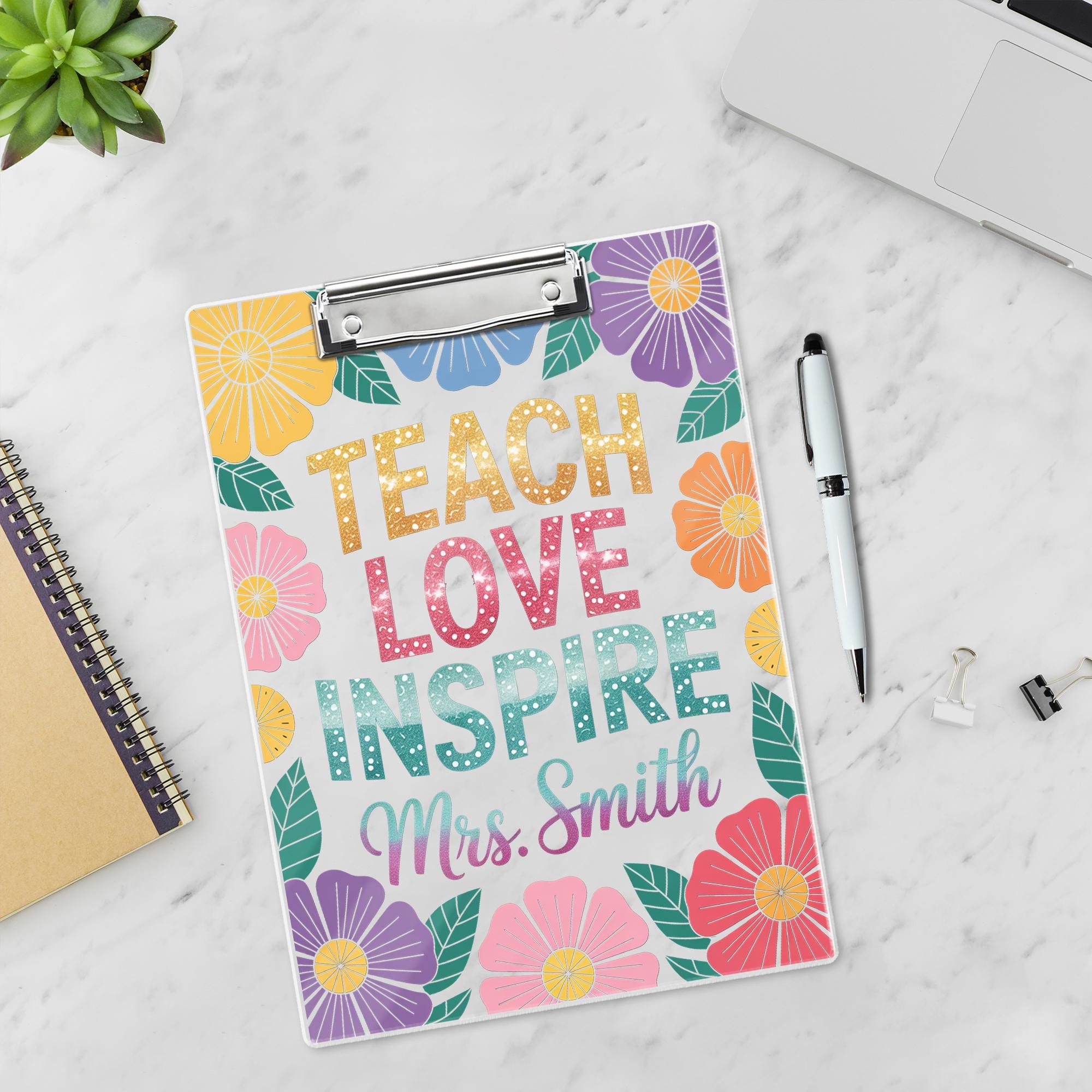 Teach Love Inspire Clipboard – Personalized Teacher Gift, Teacher Love Inspire Clipboard With Teacher Name Glitter , Back to School Gifts