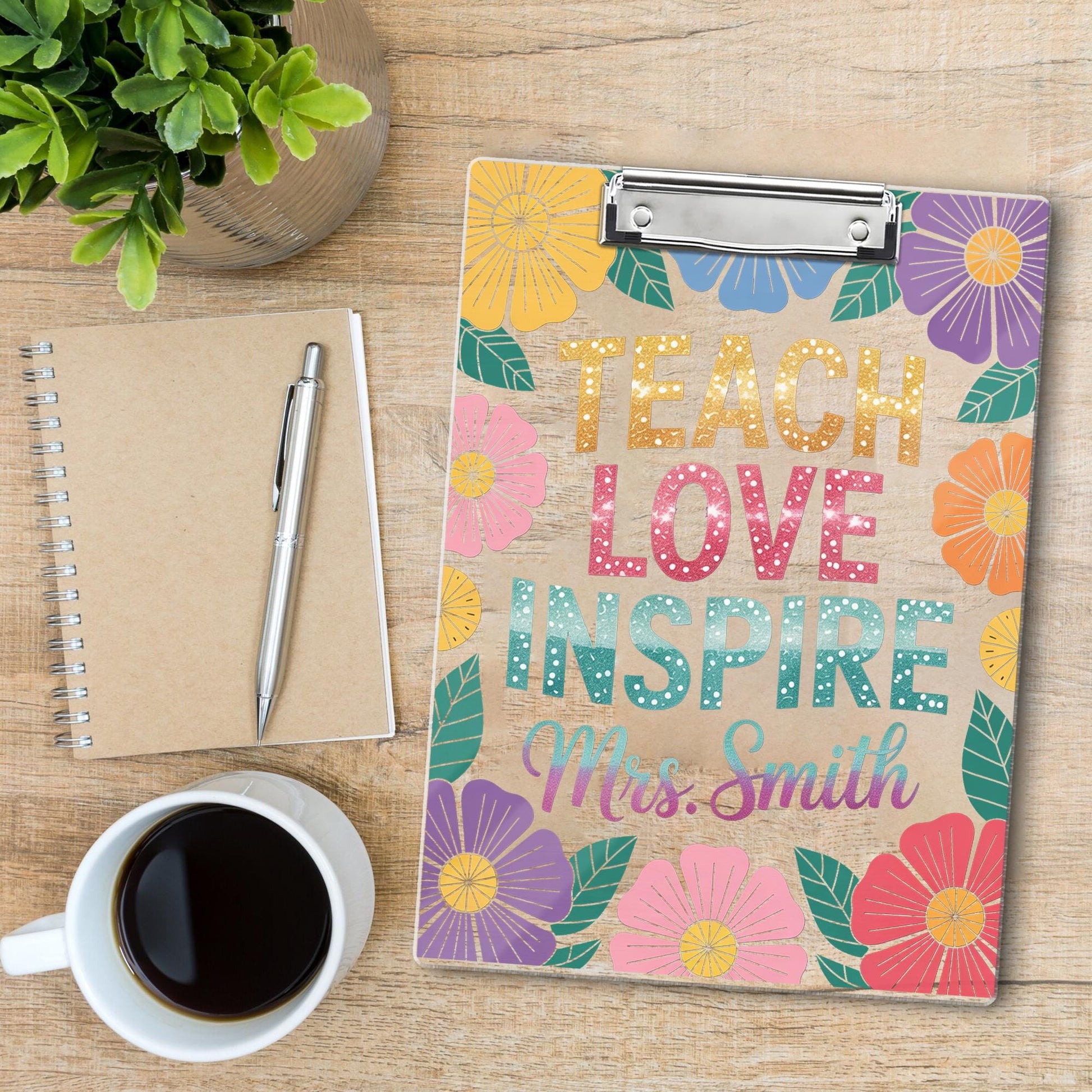Teach Love Inspire Clipboard – Personalized Teacher Gift, Teacher Love Inspire Clipboard With Teacher Name Glitter , Back to School Gifts