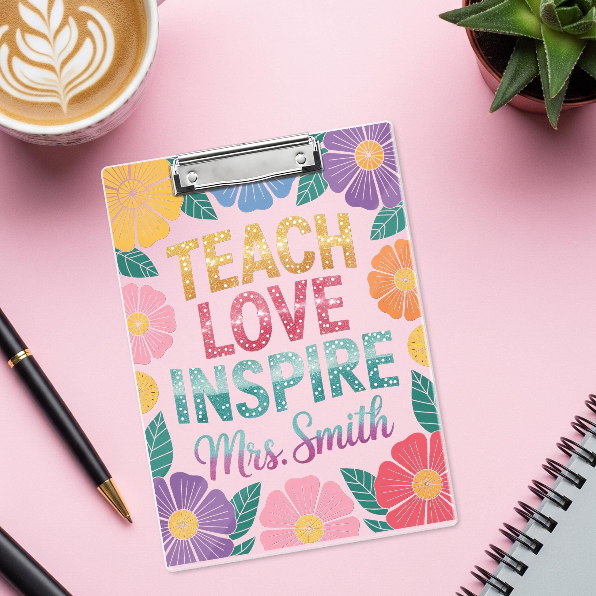 Teach Love Inspire Clipboard – Personalized Teacher Gift, Teacher Love Inspire Clipboard With Teacher Name Glitter , Back to School Gifts