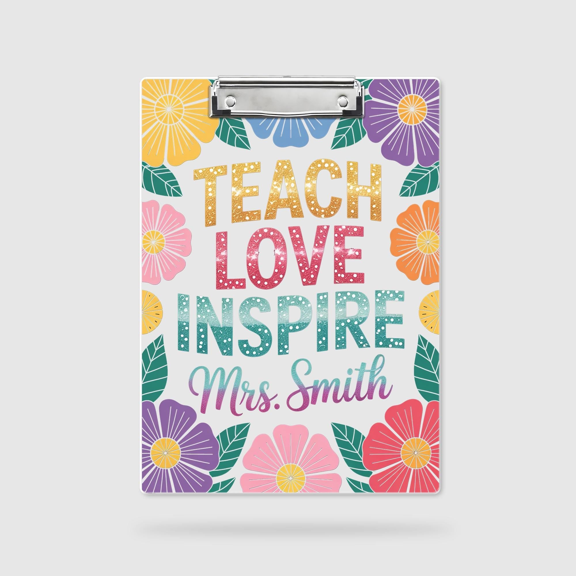 Teach Love Inspire Clipboard – Personalized Teacher Gift, Teacher Love Inspire Clipboard With Teacher Name Glitter , Back to School Gifts