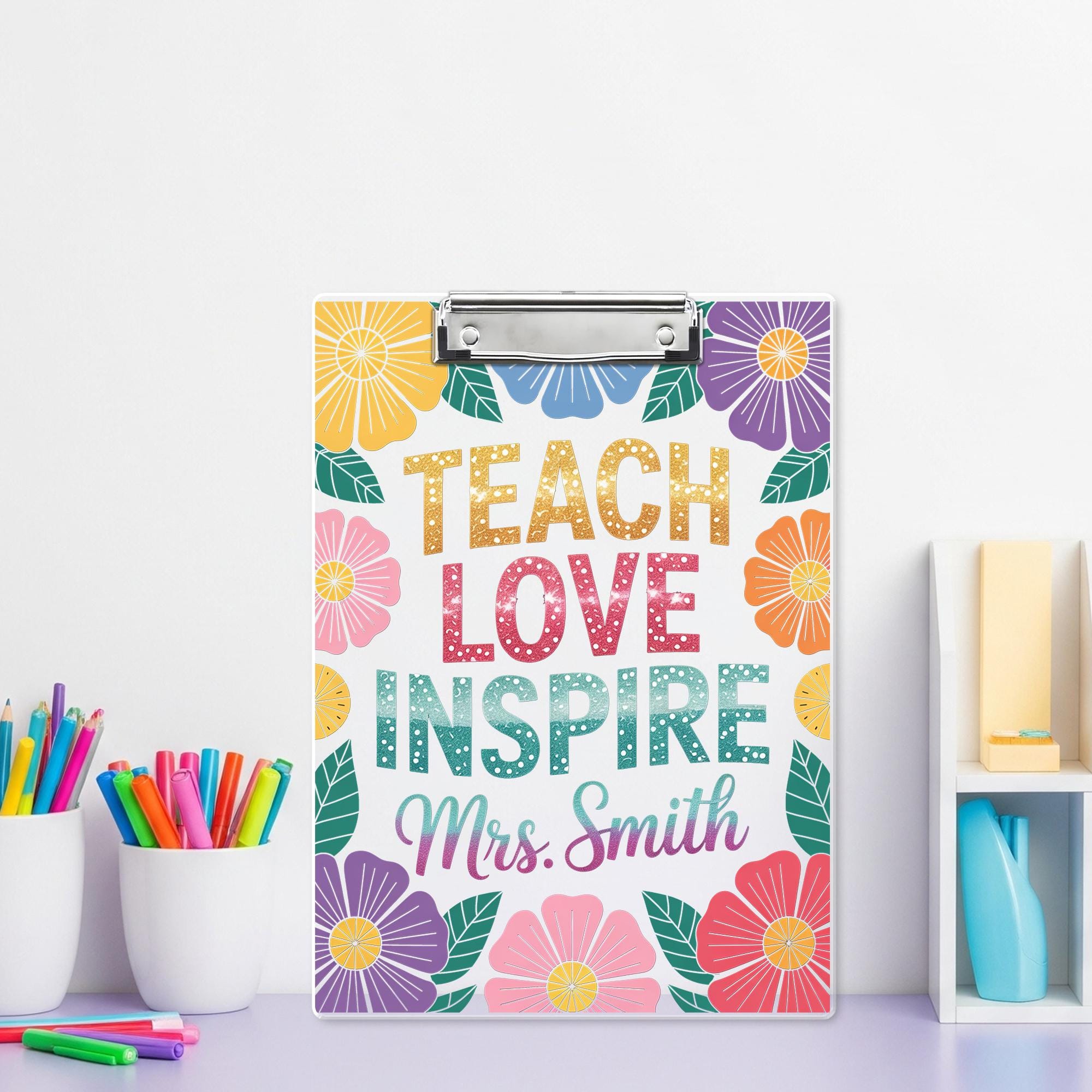 Teach Love Inspire Clipboard – Personalized Teacher Gift, Teacher Love Inspire Clipboard With Teacher Name Glitter , Back to School Gifts