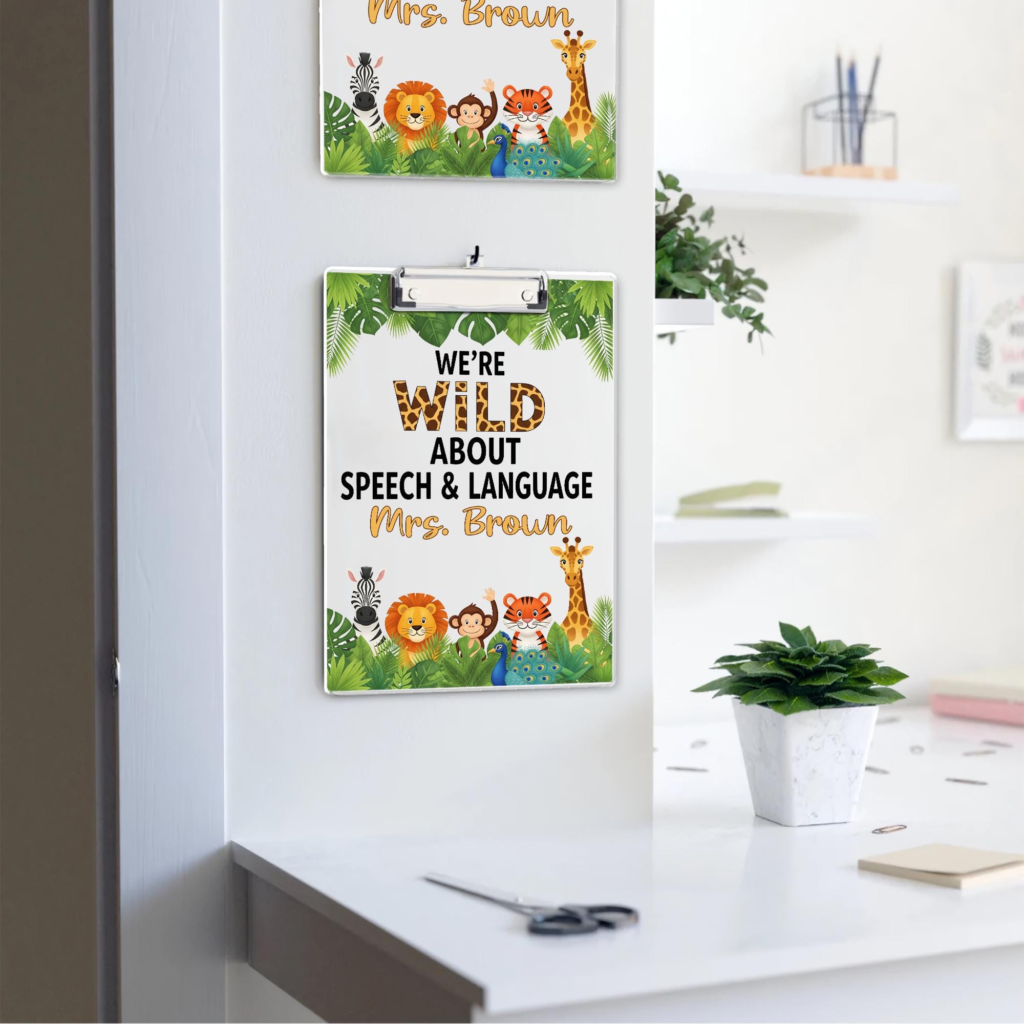 Wild About Speech, Language Clipboard, Personalized Jungle Animal SLP Gift, Custom Name Clipboard for Speech Therapist or Teacher, Educators