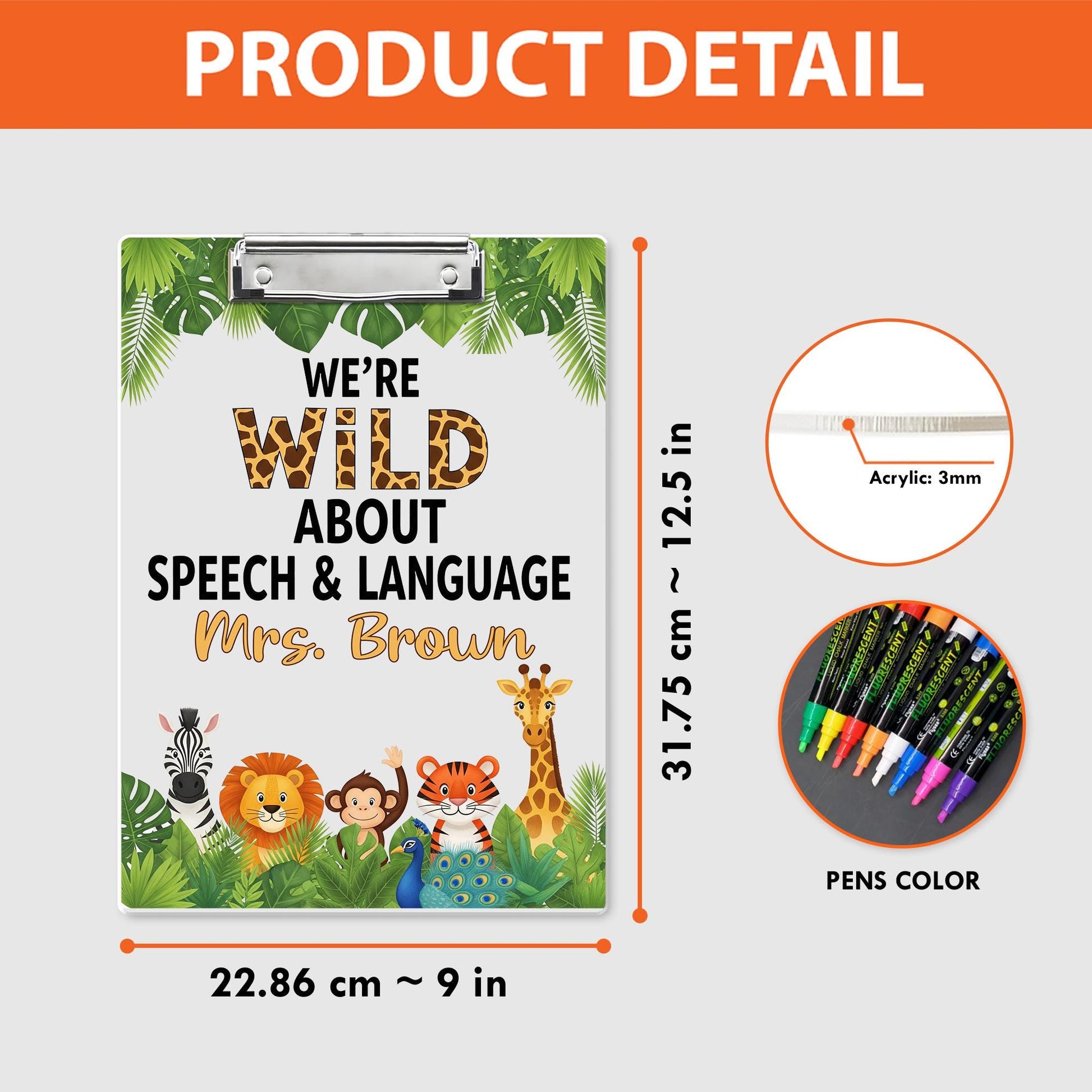 Wild About Speech, Language Clipboard, Personalized Jungle Animal SLP Gift, Custom Name Clipboard for Speech Therapist or Teacher, Educators