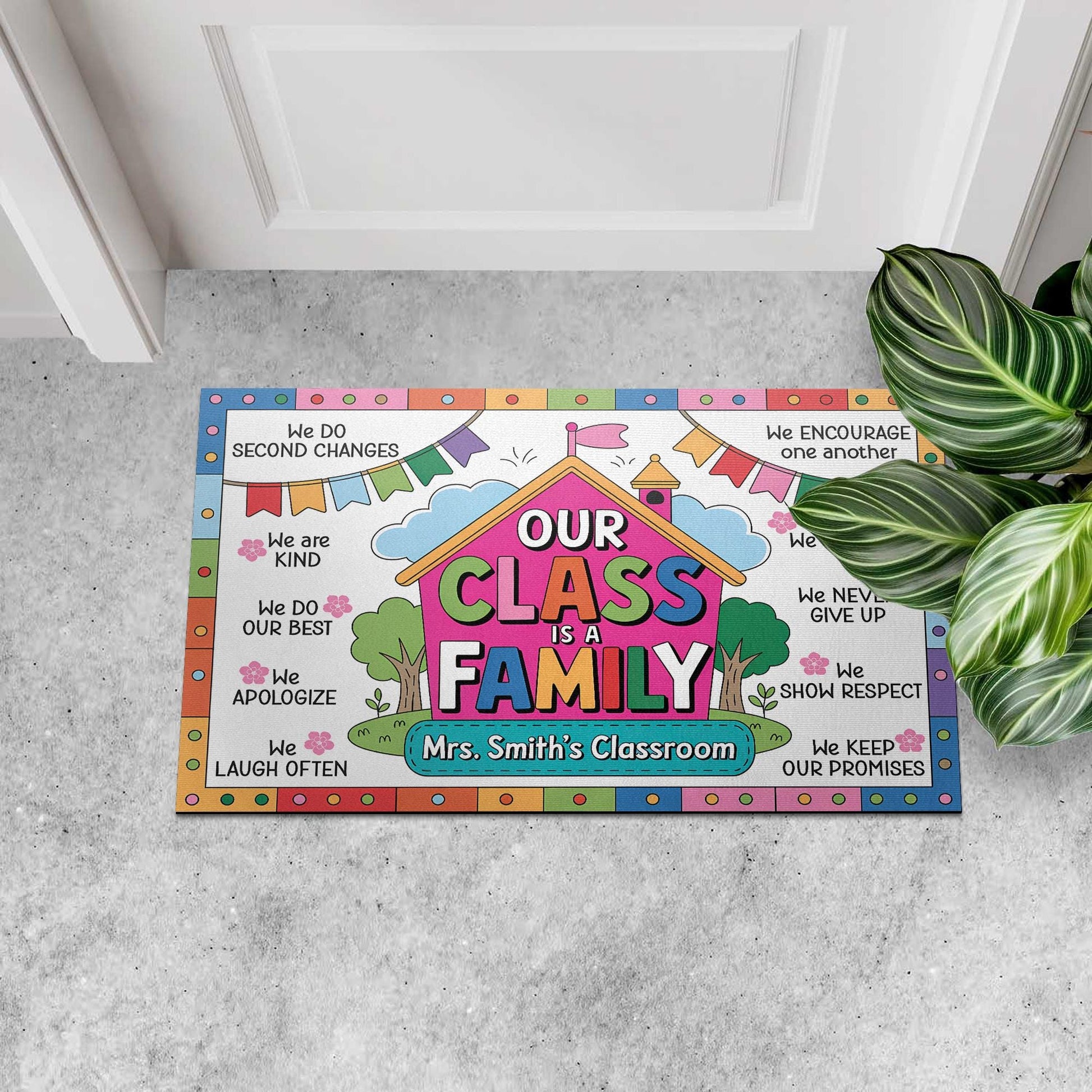 Our Class Is a Family Doormat – Personalized Classroom Rug for Teachers, Custom Name Back to School Decor, Welcome Mat for Classroom