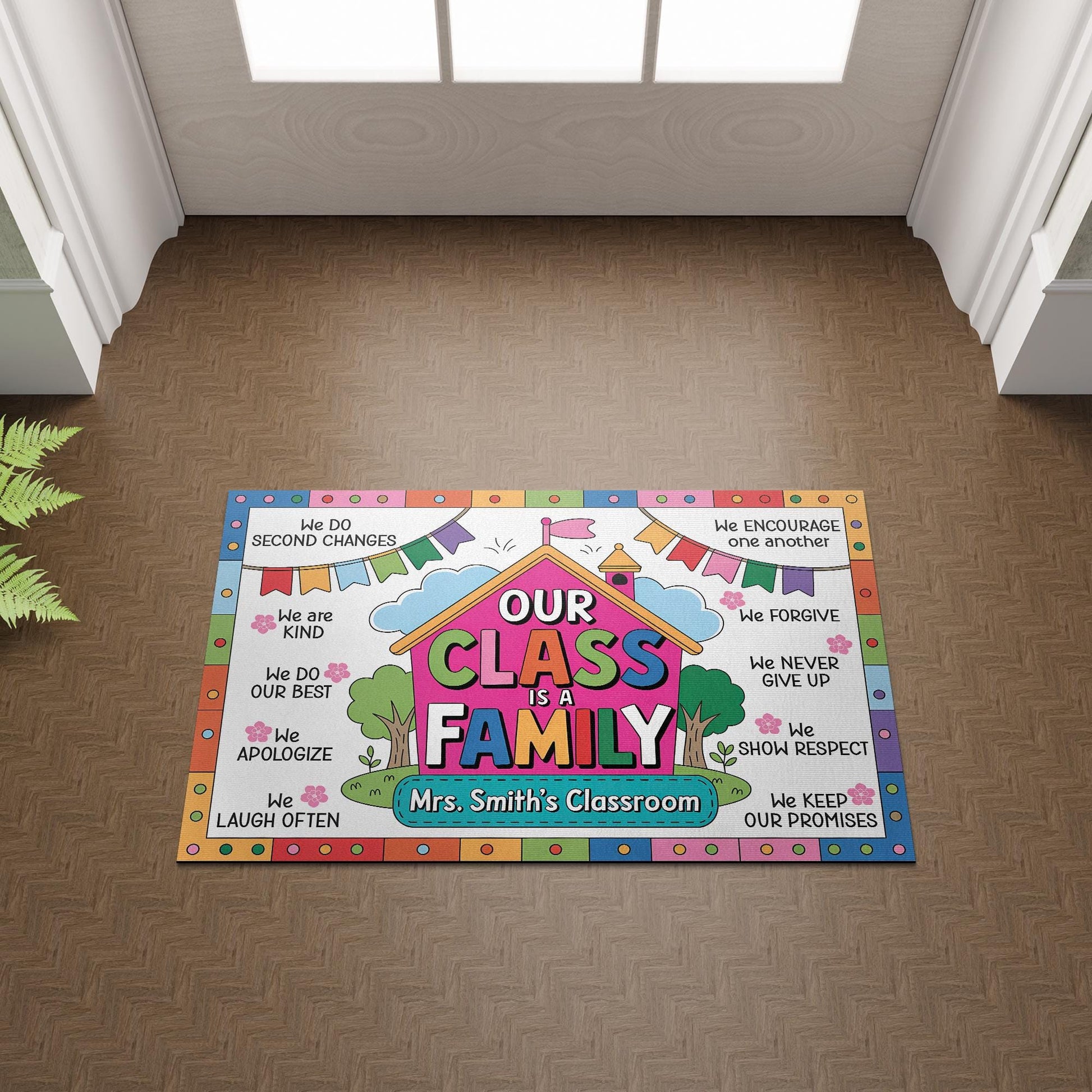 Our Class Is a Family Doormat – Personalized Classroom Rug for Teachers, Custom Name Back to School Decor, Welcome Mat for Classroom
