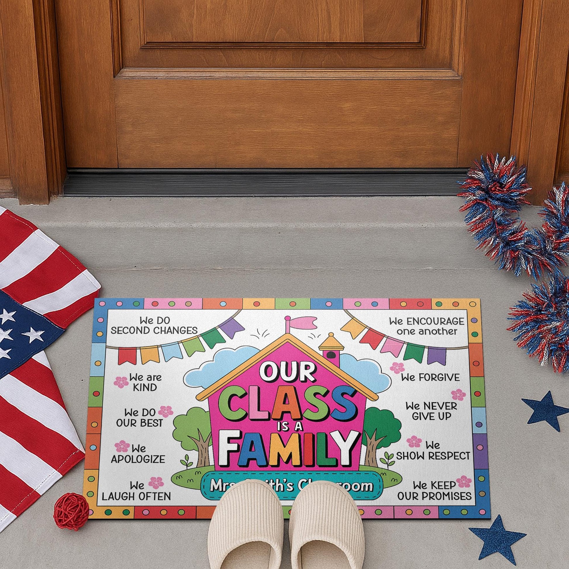 Our Class Is a Family Doormat – Personalized Classroom Rug for Teachers, Custom Name Back to School Decor, Welcome Mat for Classroom