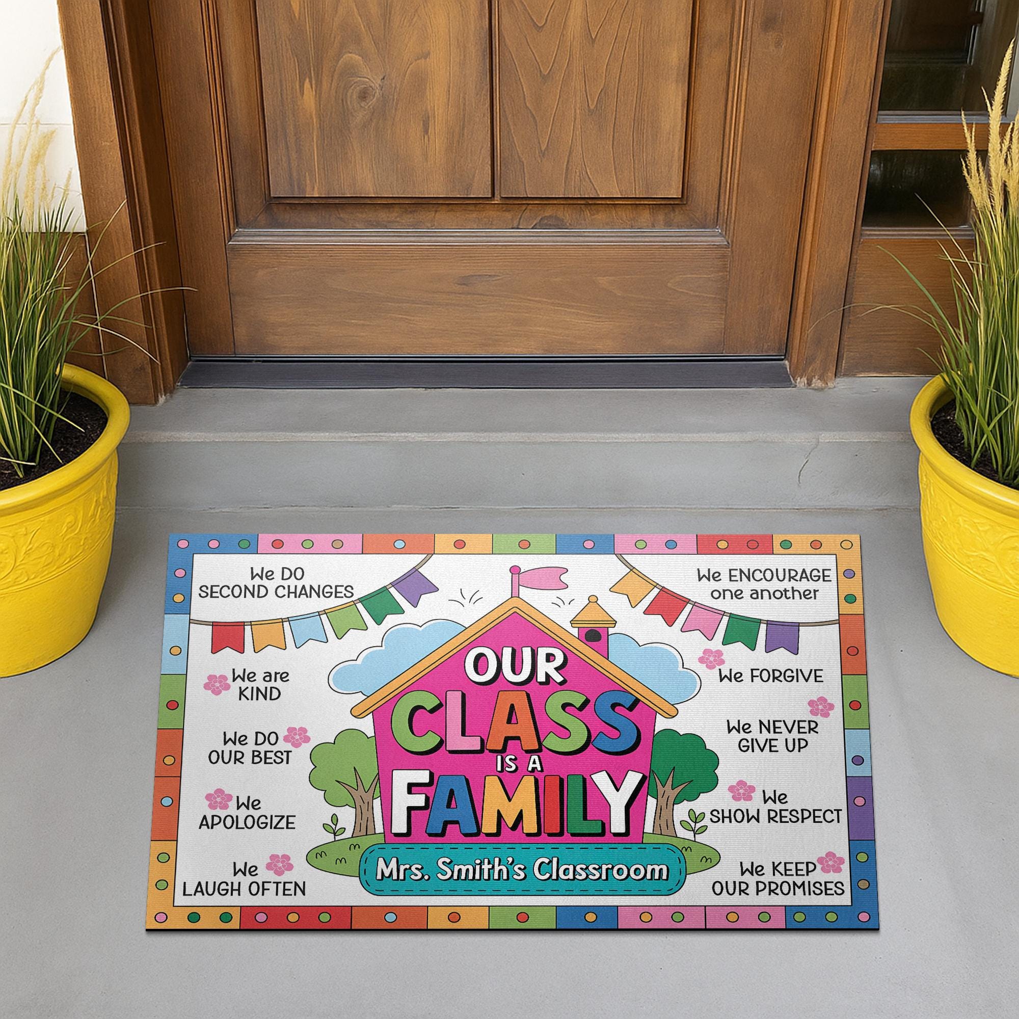 Our Class Is a Family Doormat – Personalized Classroom Rug for Teachers, Custom Name Back to School Decor, Welcome Mat for Classroom