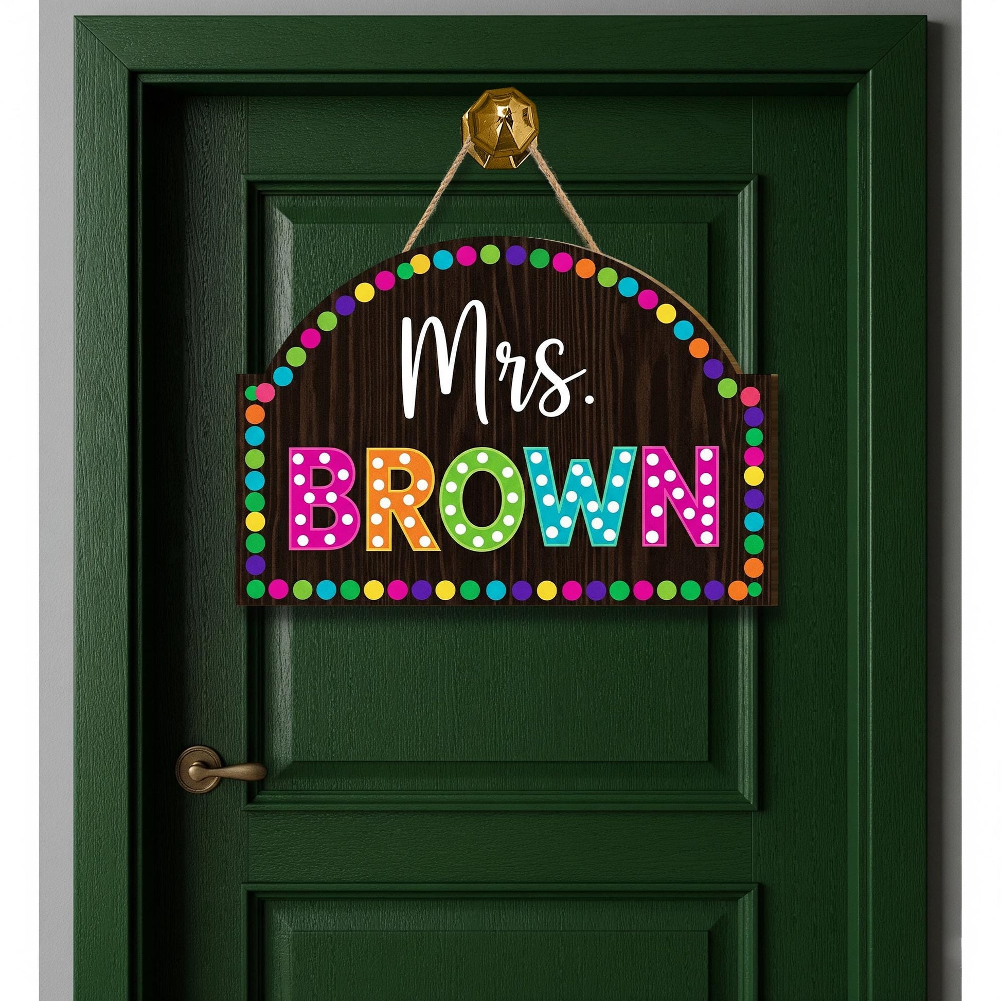 Personalized Teacher 2 Layer Door Sign – Custom Rainbow Polka Dot Name Plaque for Classroom, Back to School Decor for Teachers, Educators