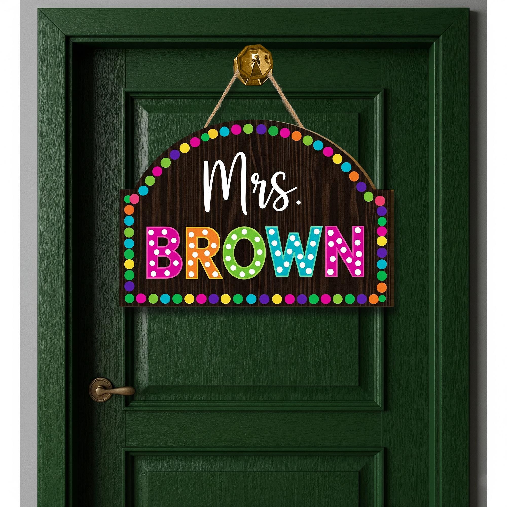 Personalized Teacher 2 Layer Door Sign – Custom Rainbow Polka Dot Name Plaque for Classroom, Back to School Decor for Teachers, Educators