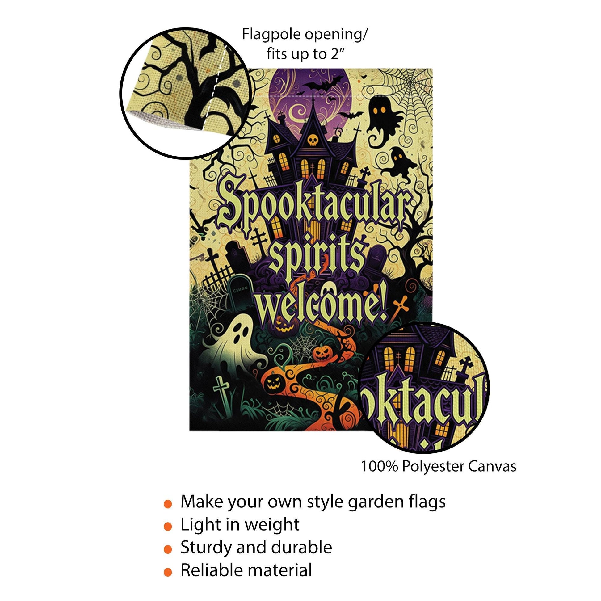 Spooktacular Spirits Welcome Garden Flag – Haunted House Halloween Outdoor Decor, Ghost Pumpkin Graveyard Yard Banner Sign