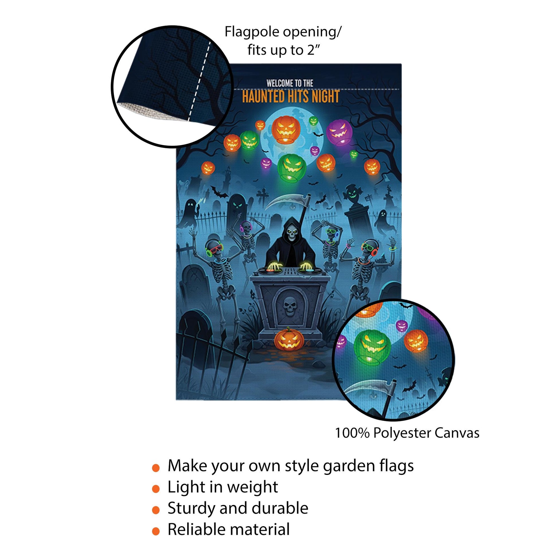 Halloween Garden Flag - Haunted Hits Night Yard Decor with Dancing Skeletons & Grim Reaper - Spooky Outdoor Decoration for Halloween Party