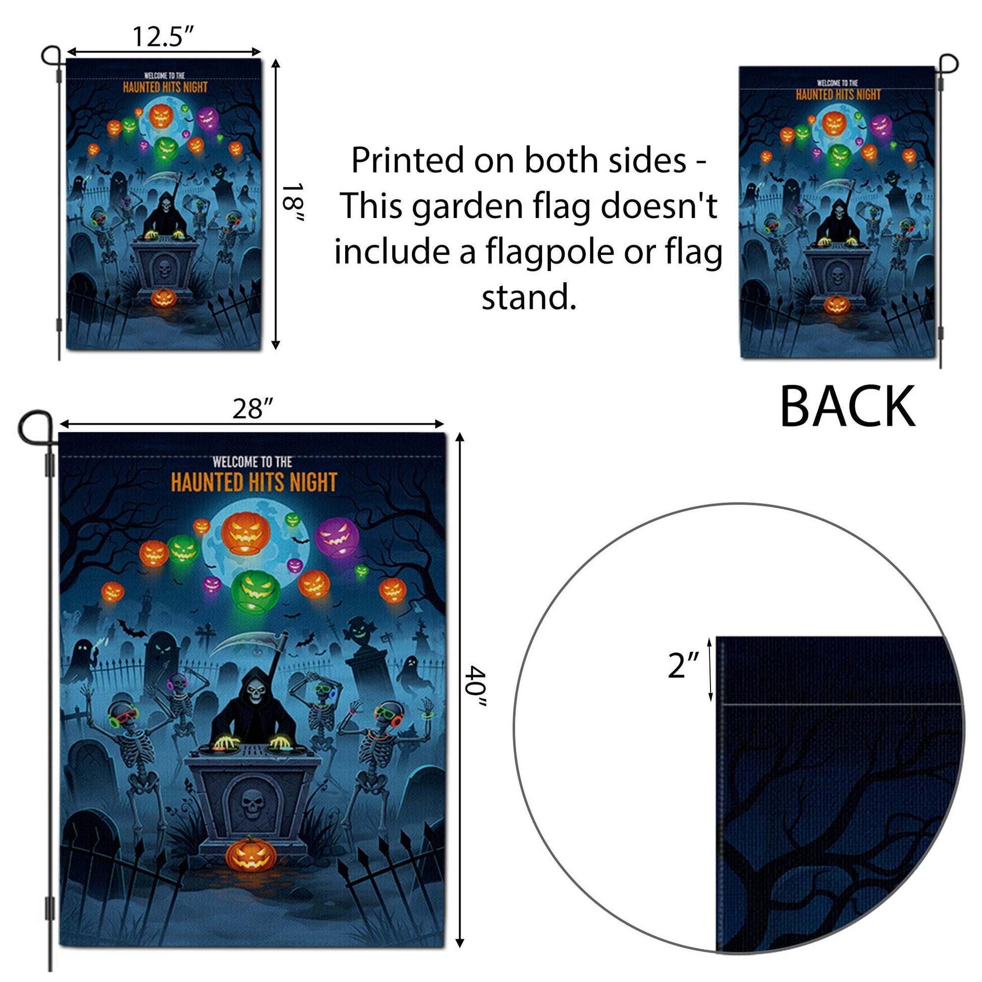 Halloween Garden Flag - Haunted Hits Night Yard Decor with Dancing Skeletons & Grim Reaper - Spooky Outdoor Decoration for Halloween Party