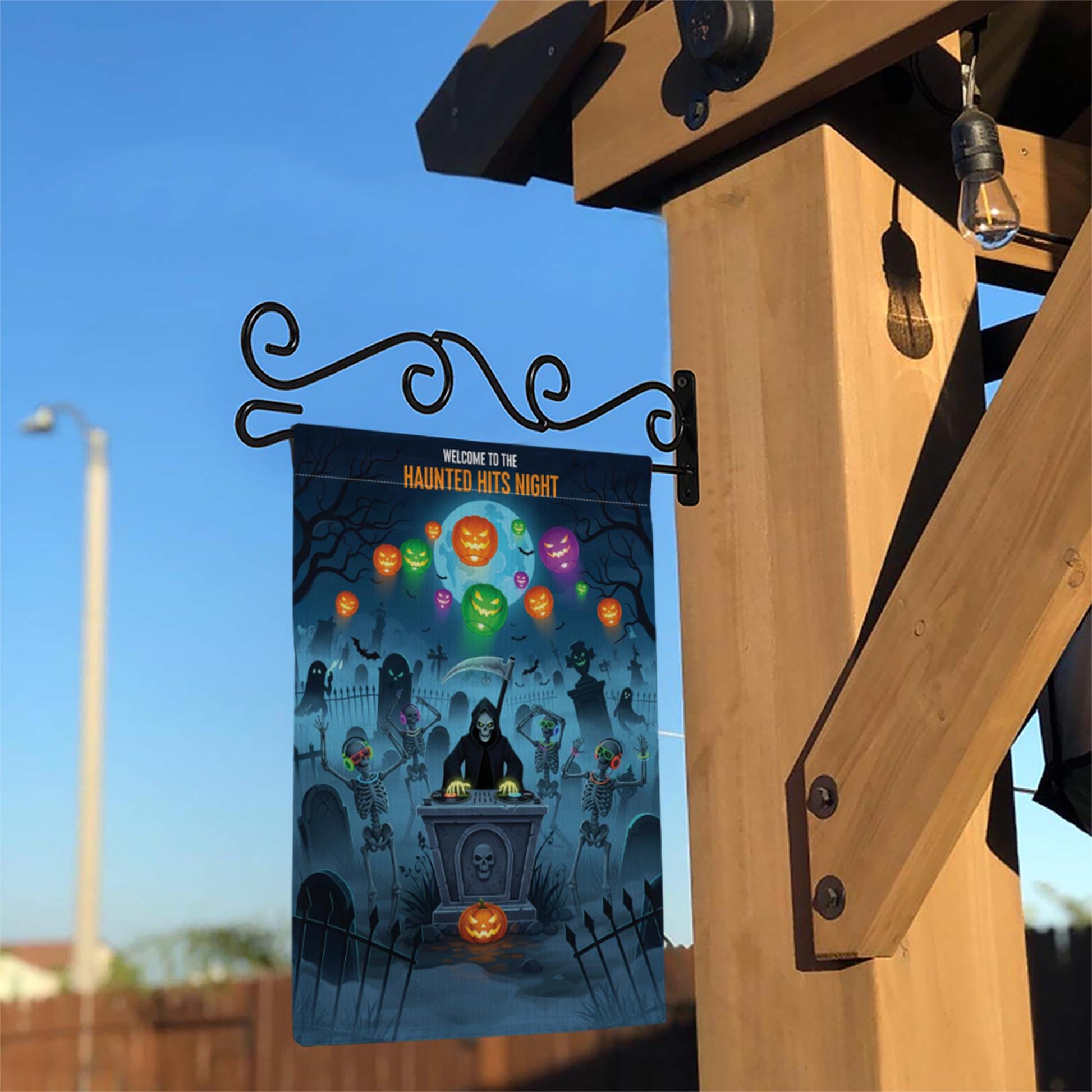 Halloween Garden Flag - Haunted Hits Night Yard Decor with Dancing Skeletons & Grim Reaper - Spooky Outdoor Decoration for Halloween Party