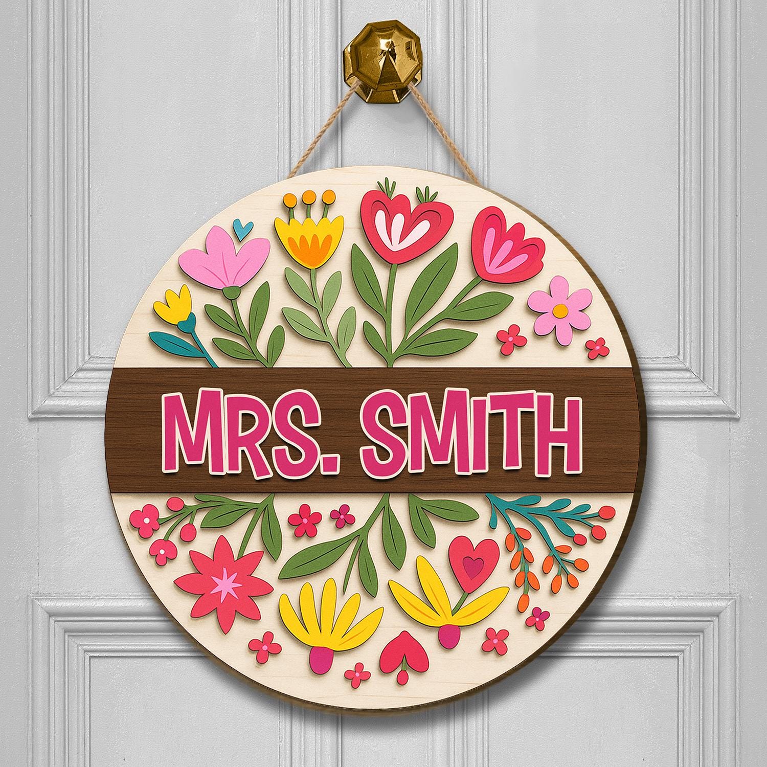 Custom Name Teacher Door Sign, Personalized Flower Teacher Door Hanger, Back To School Sign, Classroom Welcome Sign, Teachers Day Gifts Wood