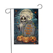 Halloween Garden Flag, Grim Reaper Yard Sign, Funny Halloween Decor, The Party Starts Here, Spooky Pumpkin Outdoor Flag