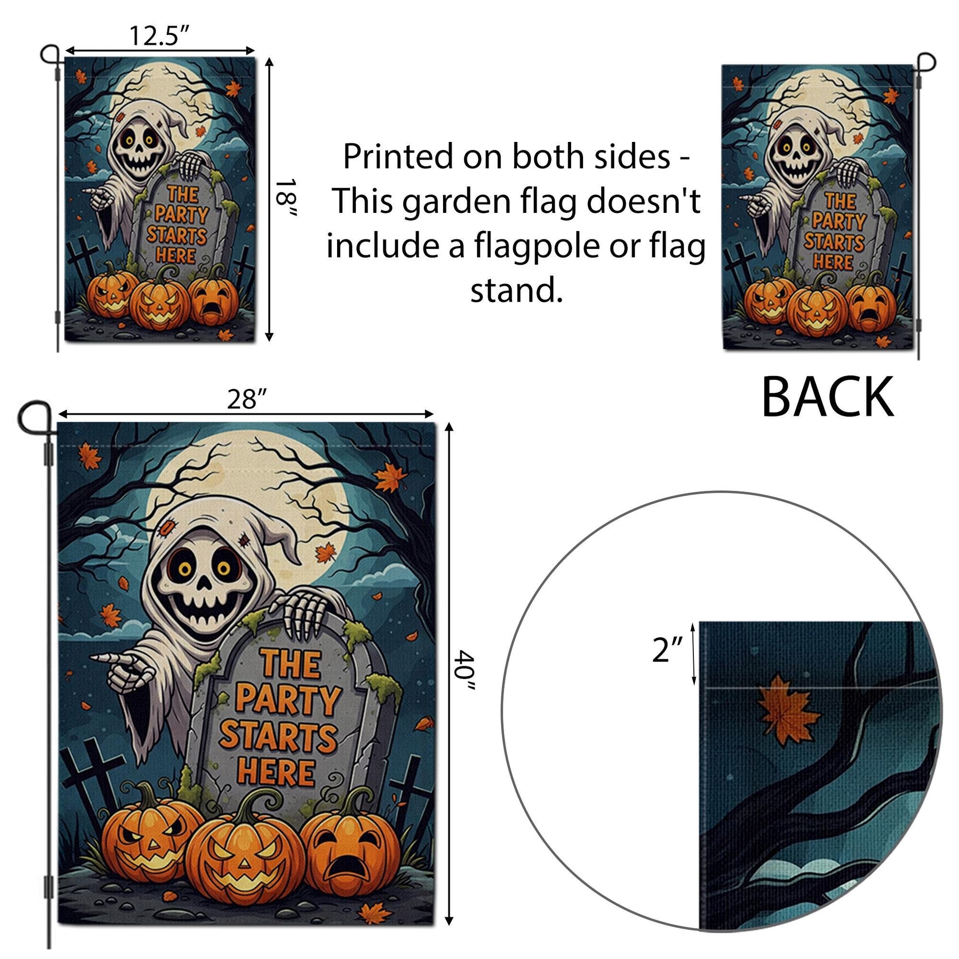 Halloween Garden Flag, Grim Reaper Yard Sign, Funny Halloween Decor, The Party Starts Here, Spooky Pumpkin Outdoor Flag