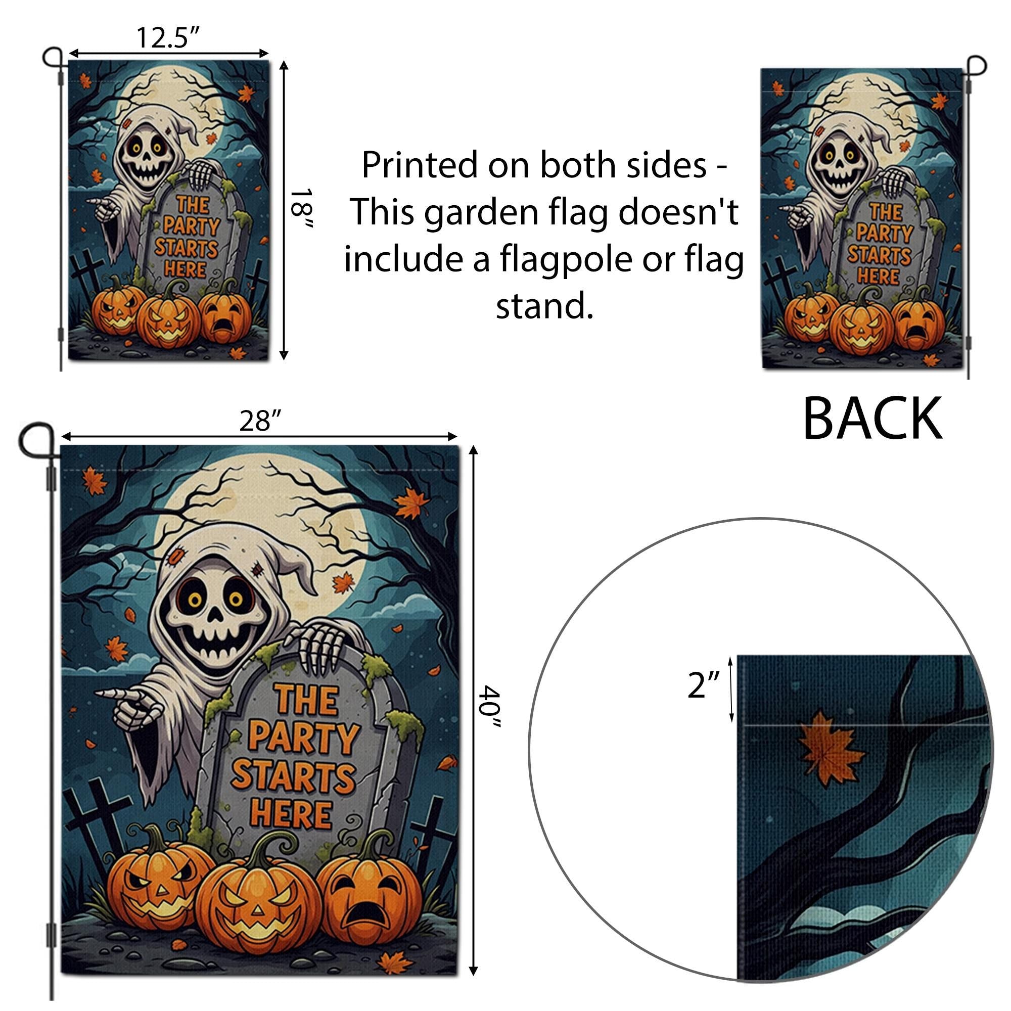 Halloween Garden Flag, Grim Reaper Yard Sign, Funny Halloween Decor, The Party Starts Here, Spooky Pumpkin Outdoor Flag
