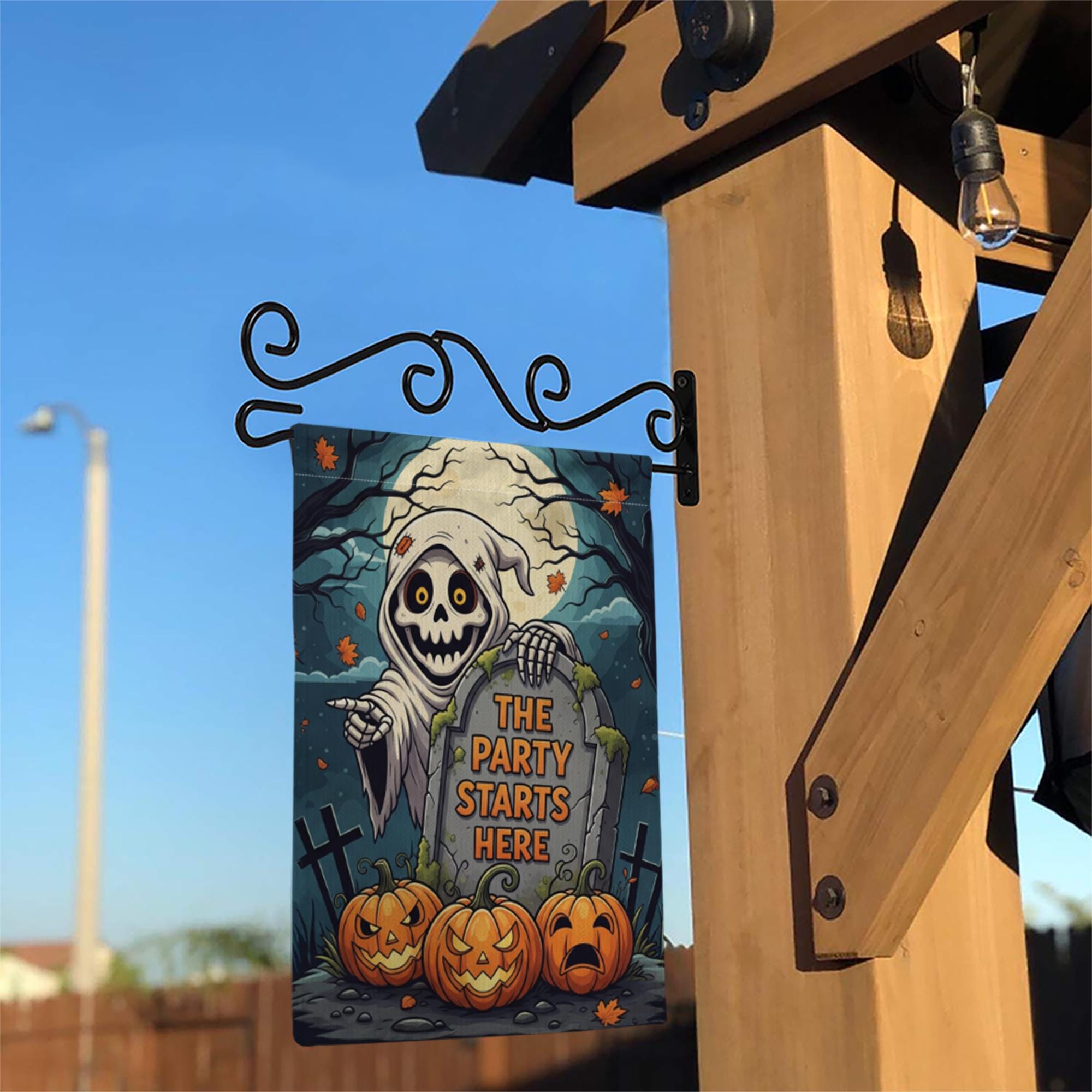 Halloween Garden Flag, Grim Reaper Yard Sign, Funny Halloween Decor, The Party Starts Here, Spooky Pumpkin Outdoor Flag
