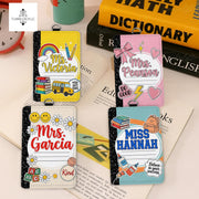Custom Teacher Badge Holder, Personalized Leather ID Holder, Back to School Gift, Cute Classroom Lanyard Accessory for Educators