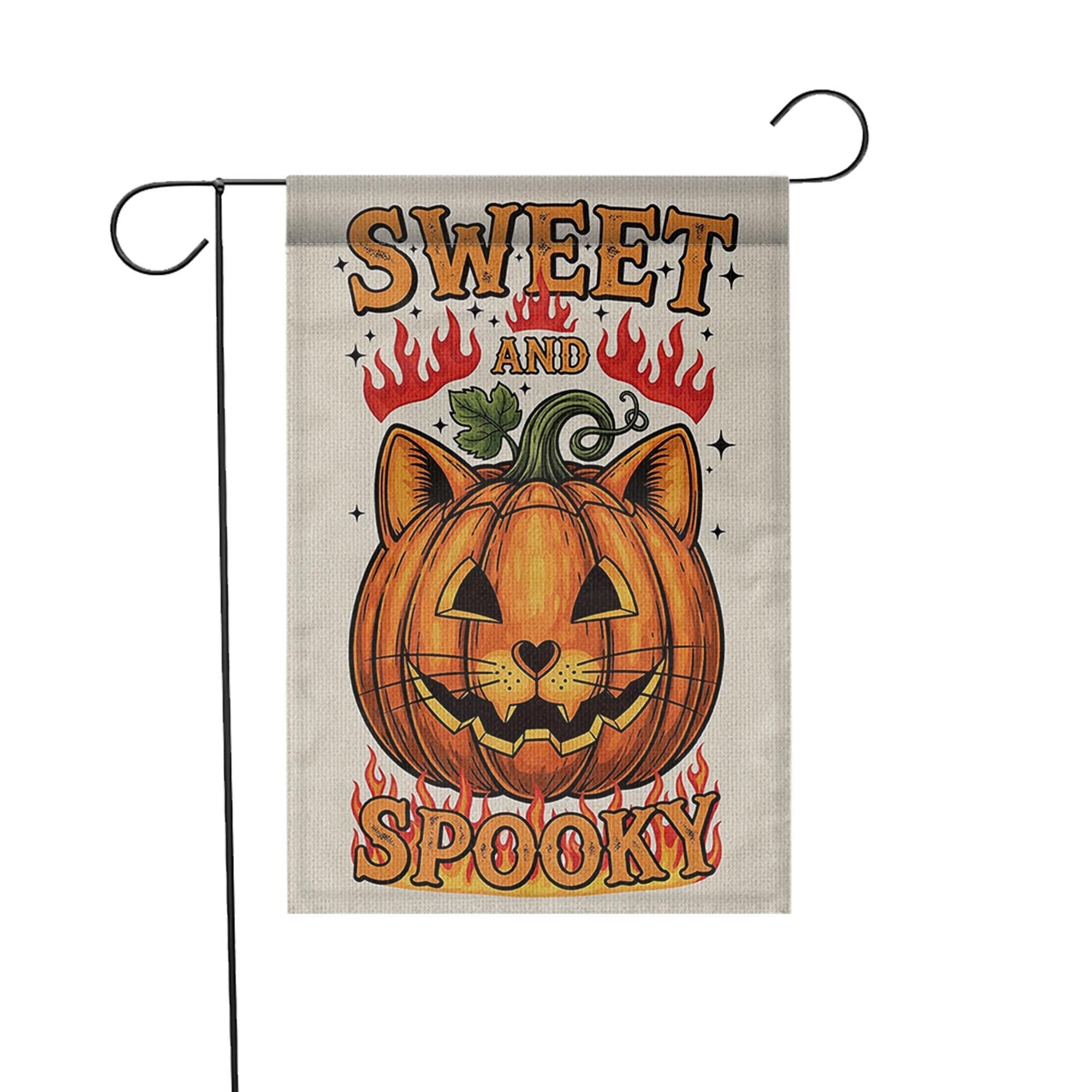 Sweet and Spooky Garden Flag, Halloween Cat Pumpkin Yard Decor, Cute Spooky Fall Outdoor Flag, Trick or Treat Sign